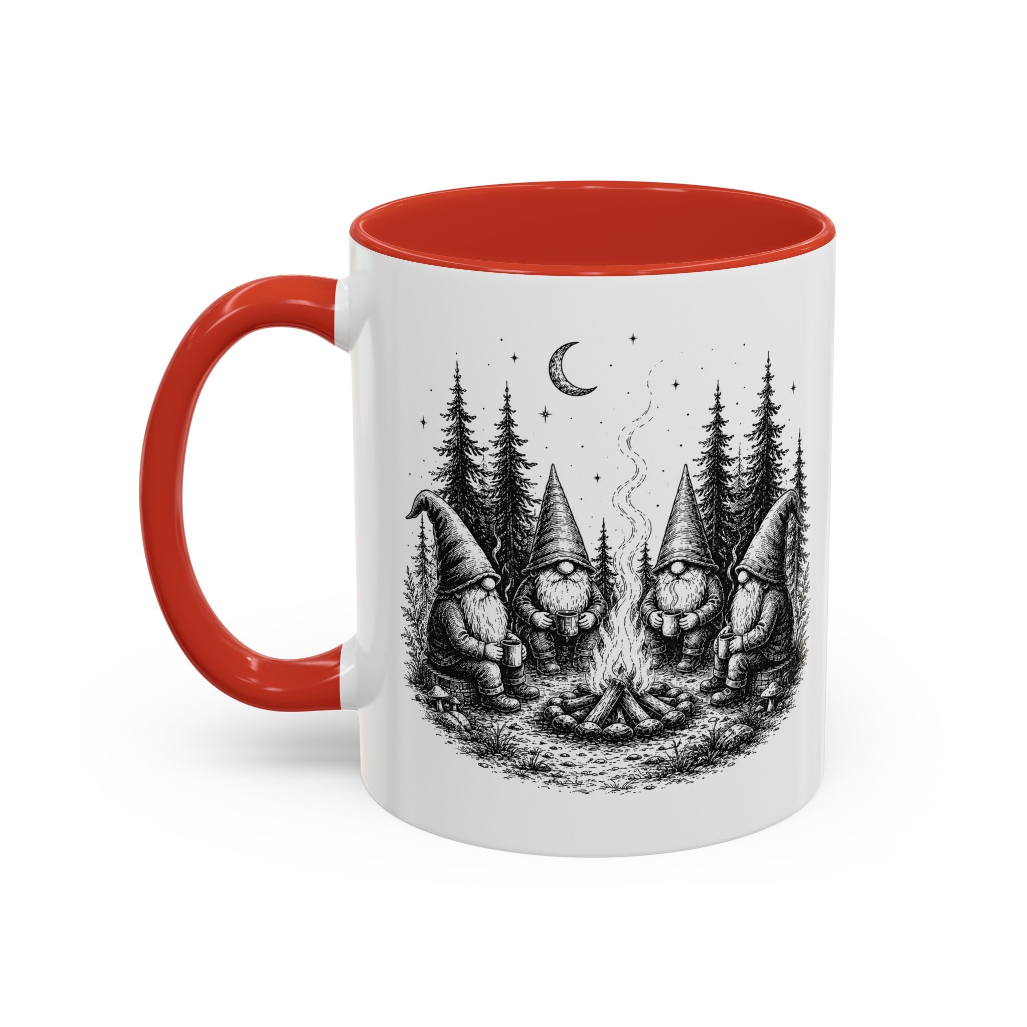 Gnome Campfire Coffee Mug — Woodland Camping Ceramic Accent Mug (11/15oz)