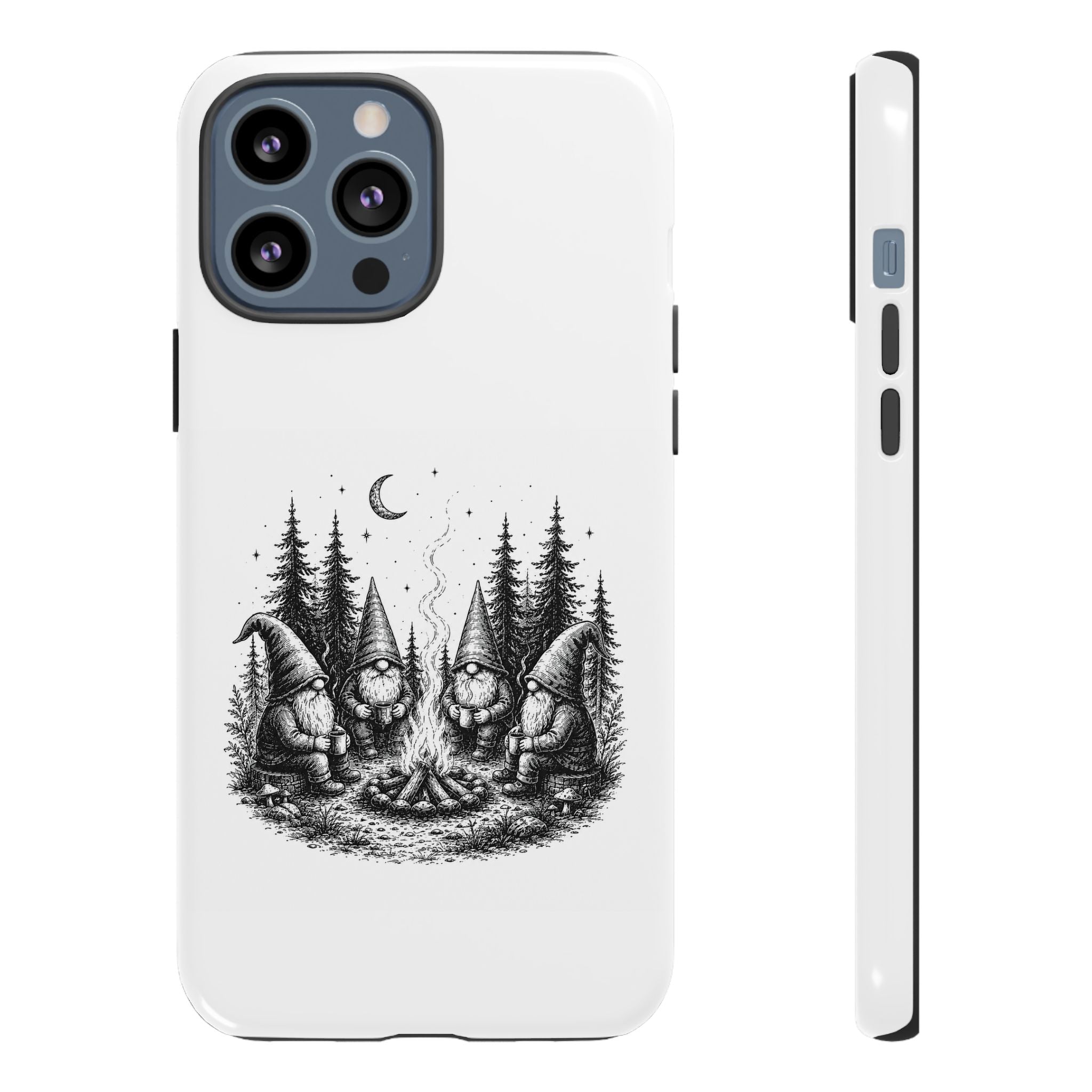 Gnome Campfire Protective Phone Case — Night Forest Illustration