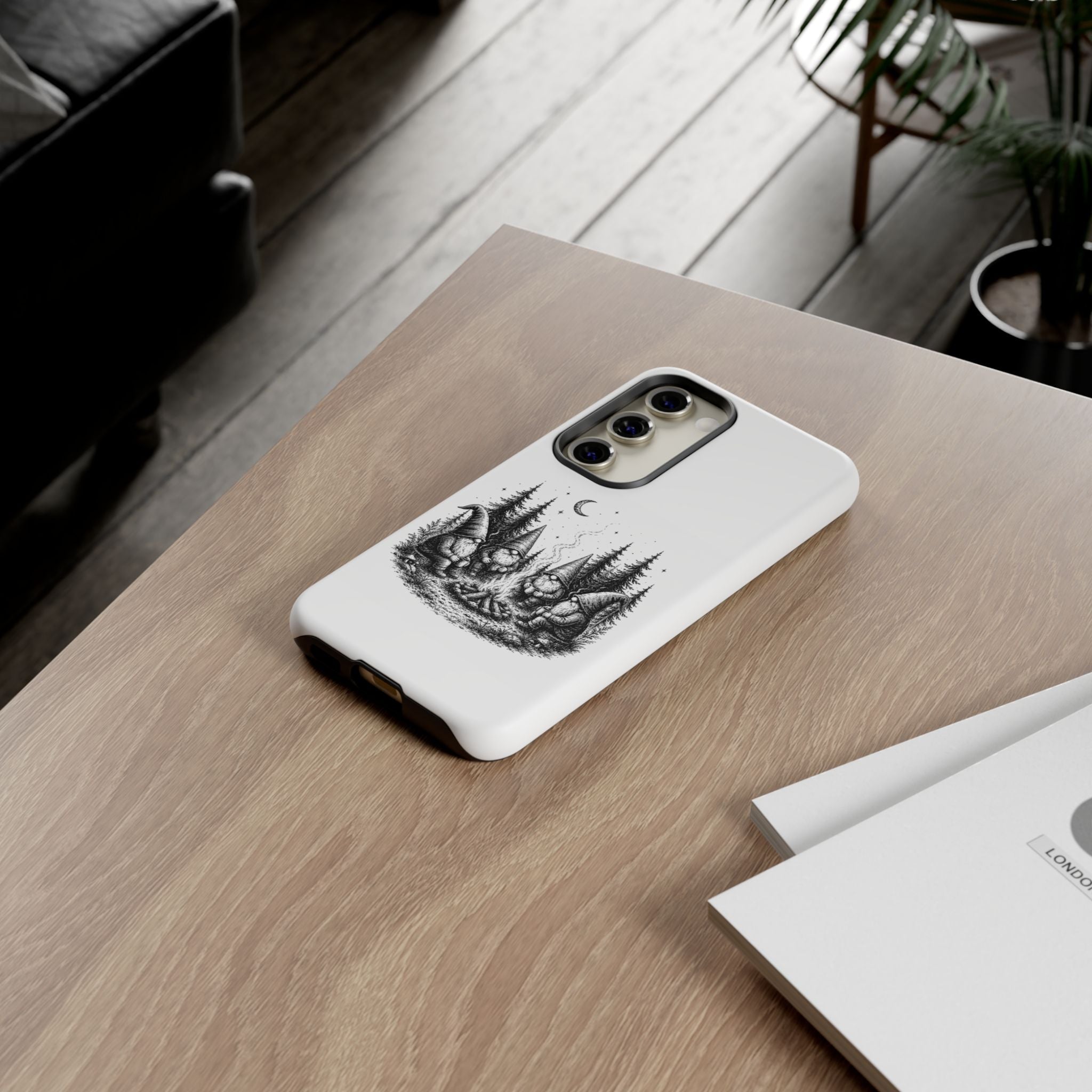 Gnome Campfire Protective Phone Case — Night Forest Illustration