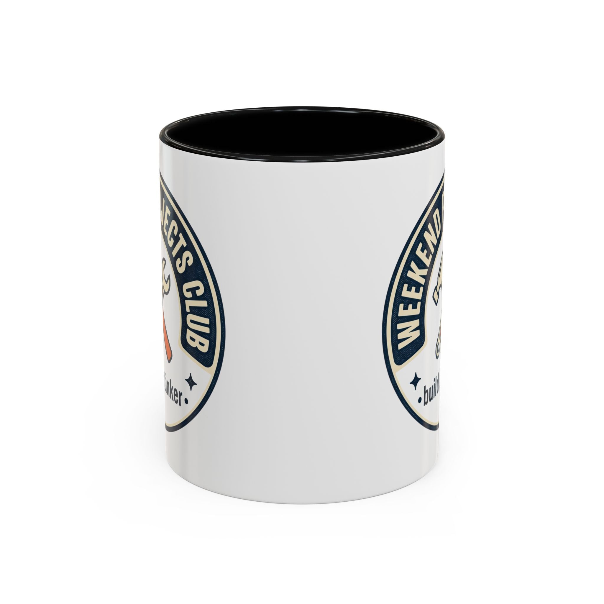 Weekend Projects Club Coffee Mug — "build. fix. tinker." Accent Ceramic Mug (11/15oz)