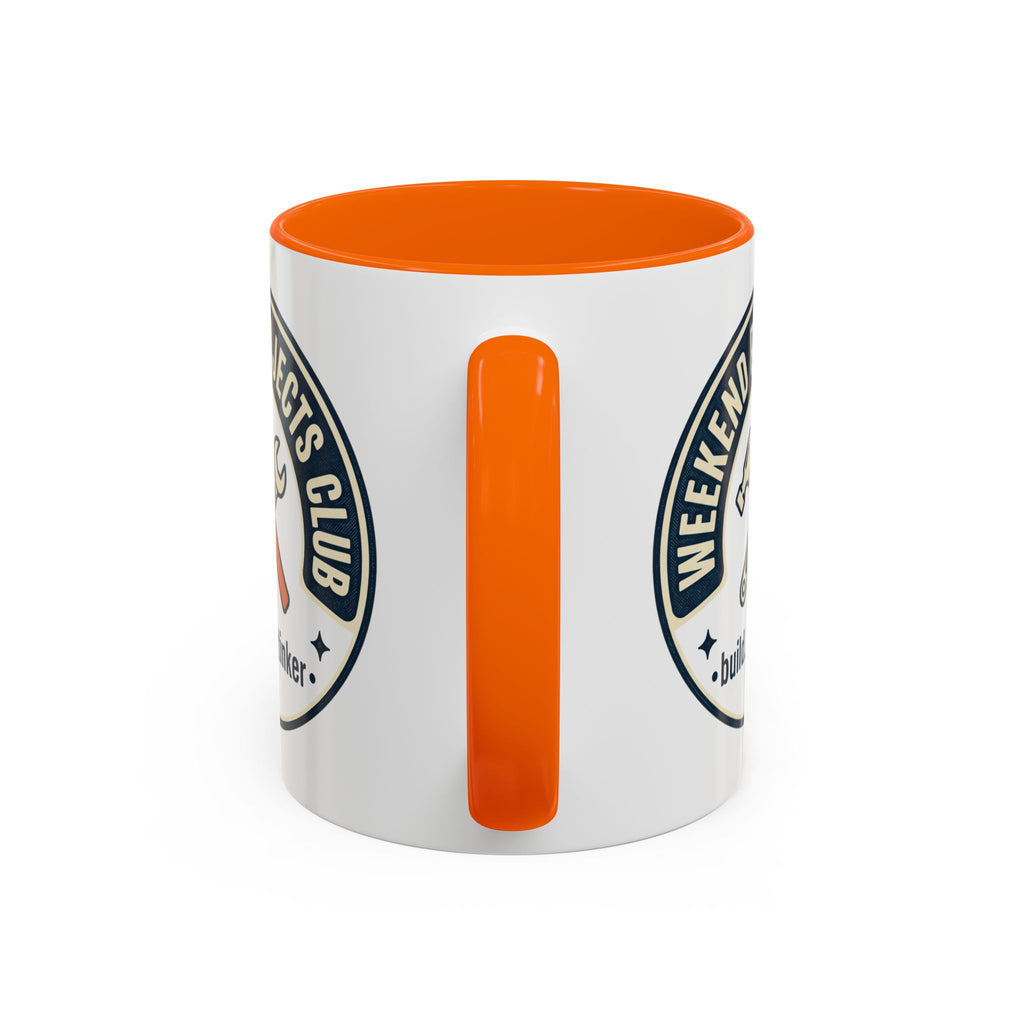 Weekend Projects Club Coffee Mug — "build. fix. tinker." Accent Ceramic Mug (11/15oz)