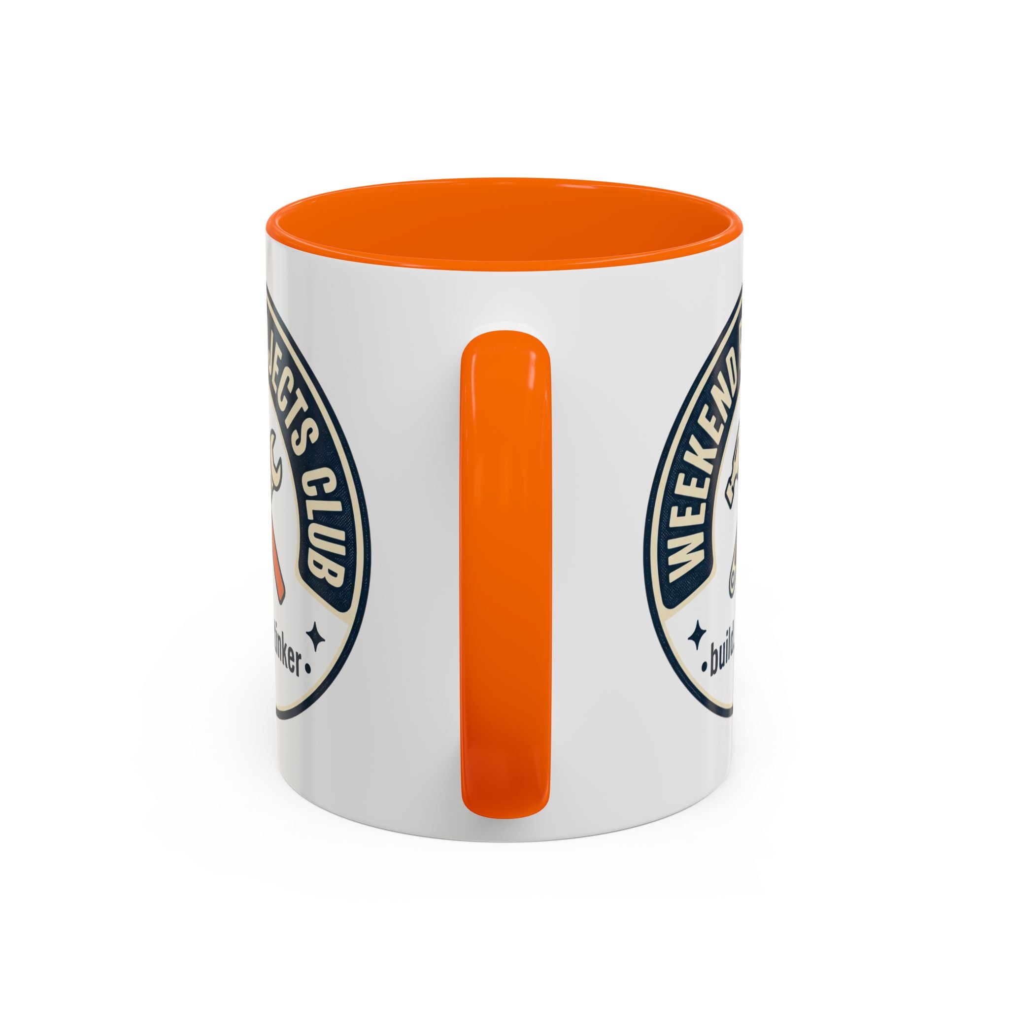 Weekend Projects Club Coffee Mug — "build. fix. tinker." Accent Ceramic Mug (11/15oz)