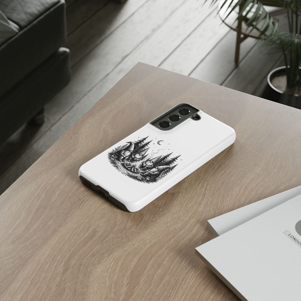 Gnome Campfire Protective Phone Case — Night Forest Illustration