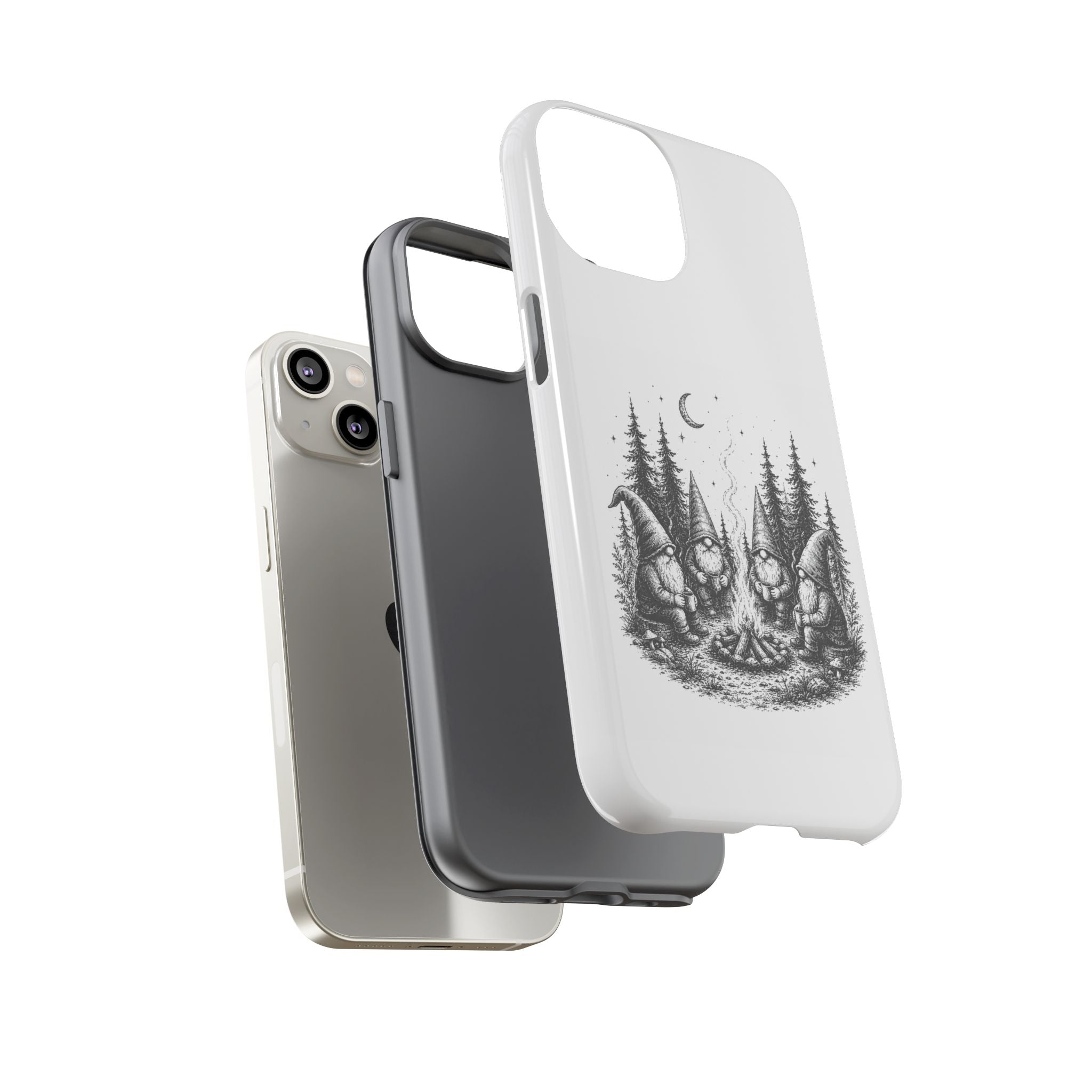 Gnome Campfire Protective Phone Case — Night Forest Illustration