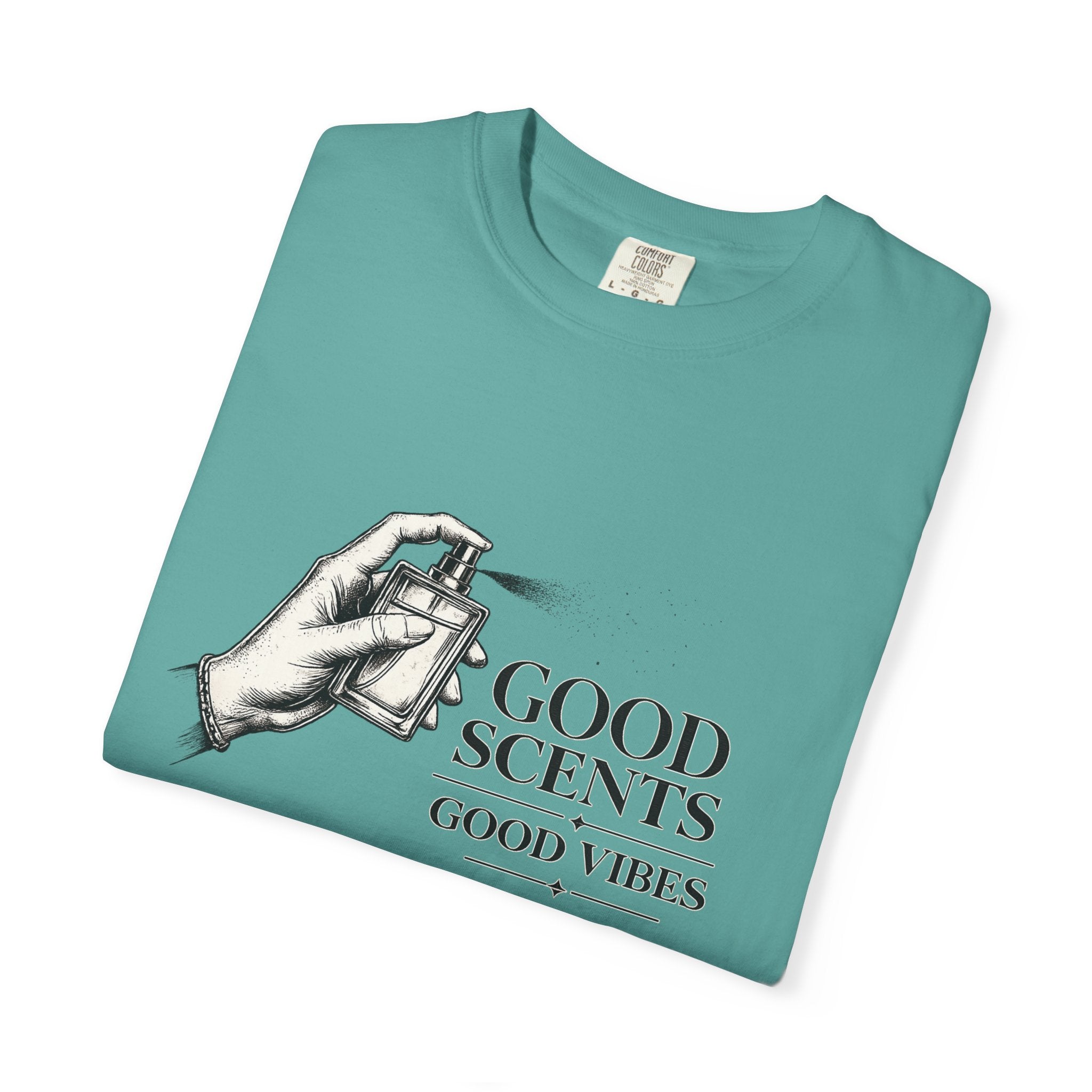 T-Shirt — "Good Scents, Good Vibes" Vintage Perfume Spray Graphic Tee