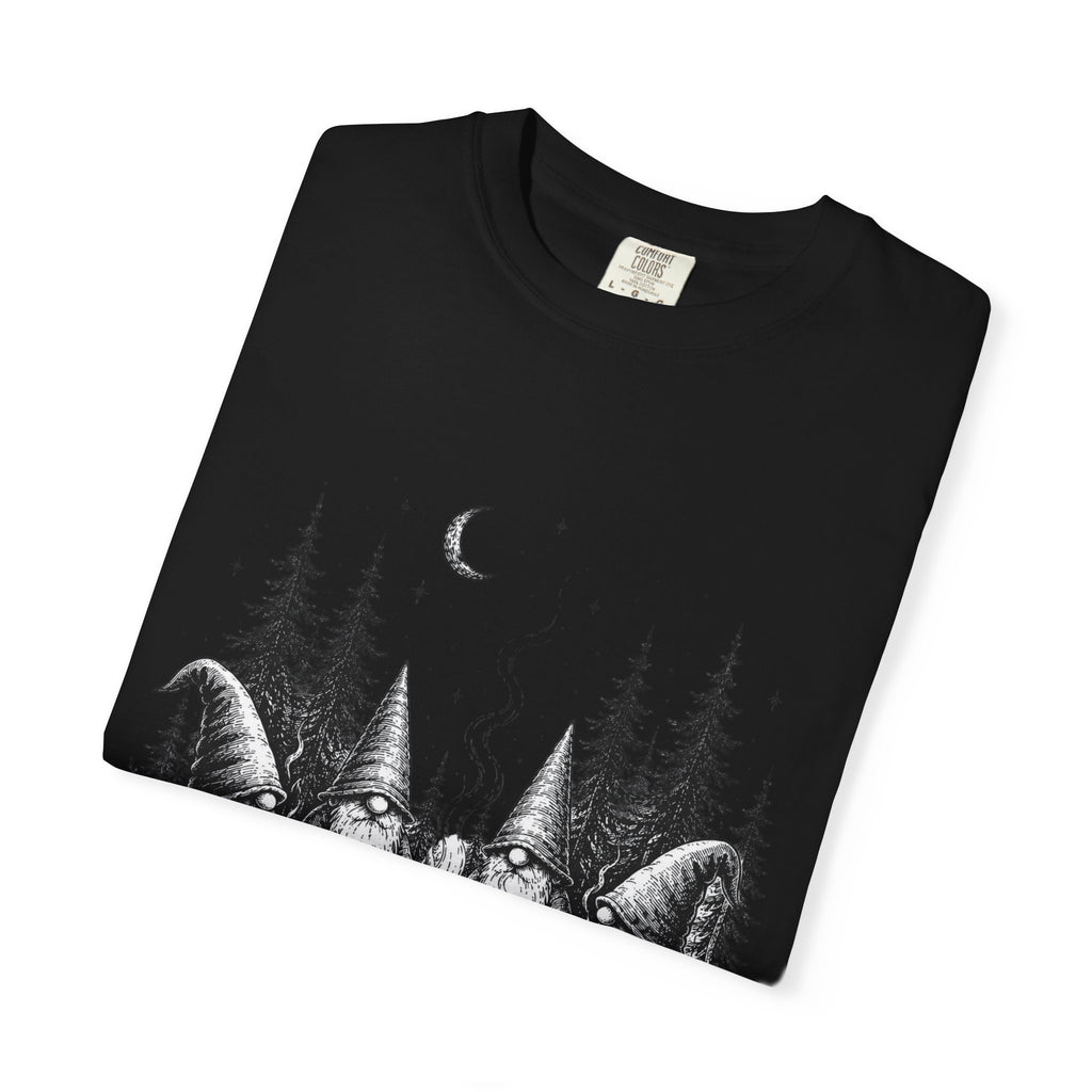 Gnome Campfire T-Shirt — Woodland Gnomes Sitting Around Bonfire Night Tee