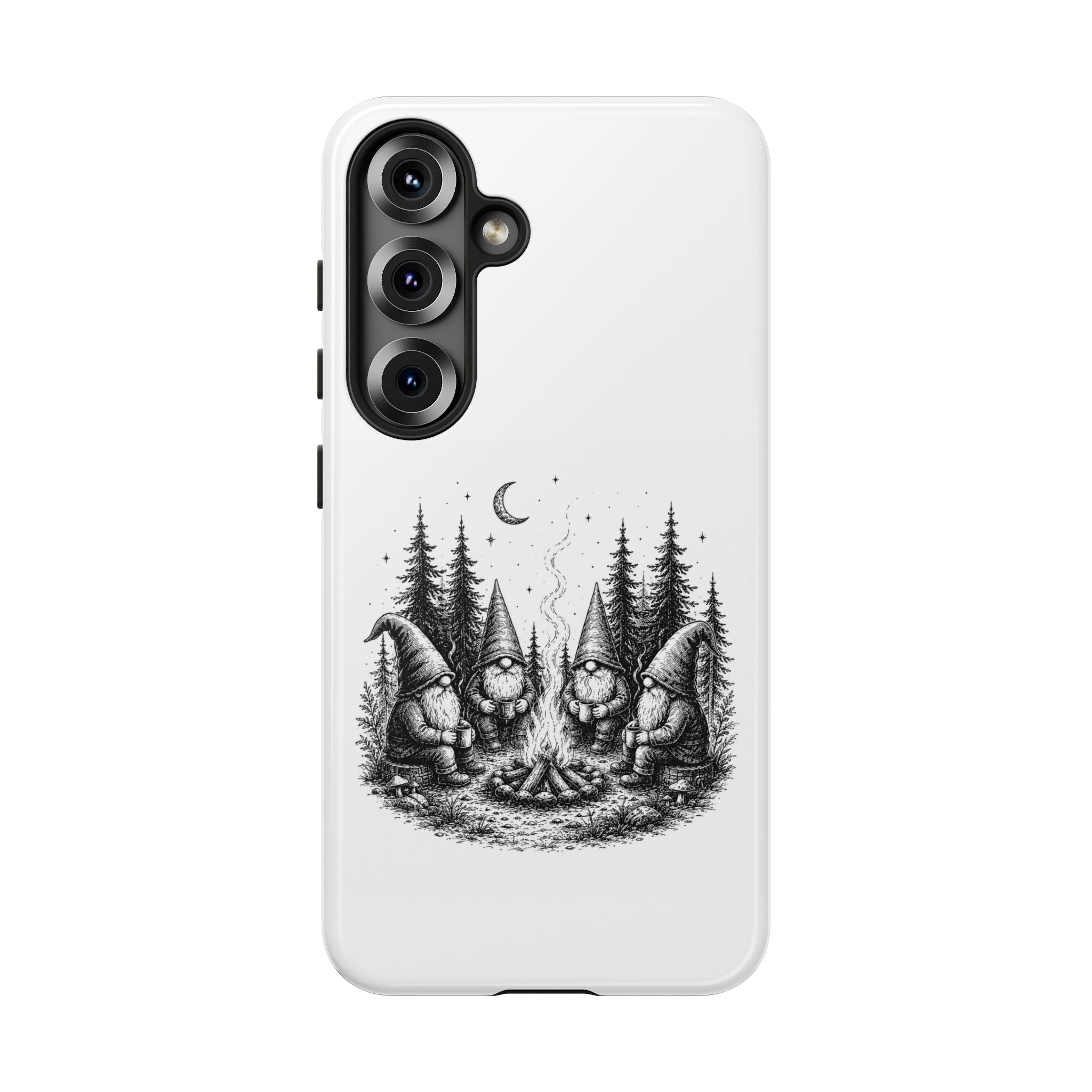 Gnome Campfire Protective Phone Case — Night Forest Illustration