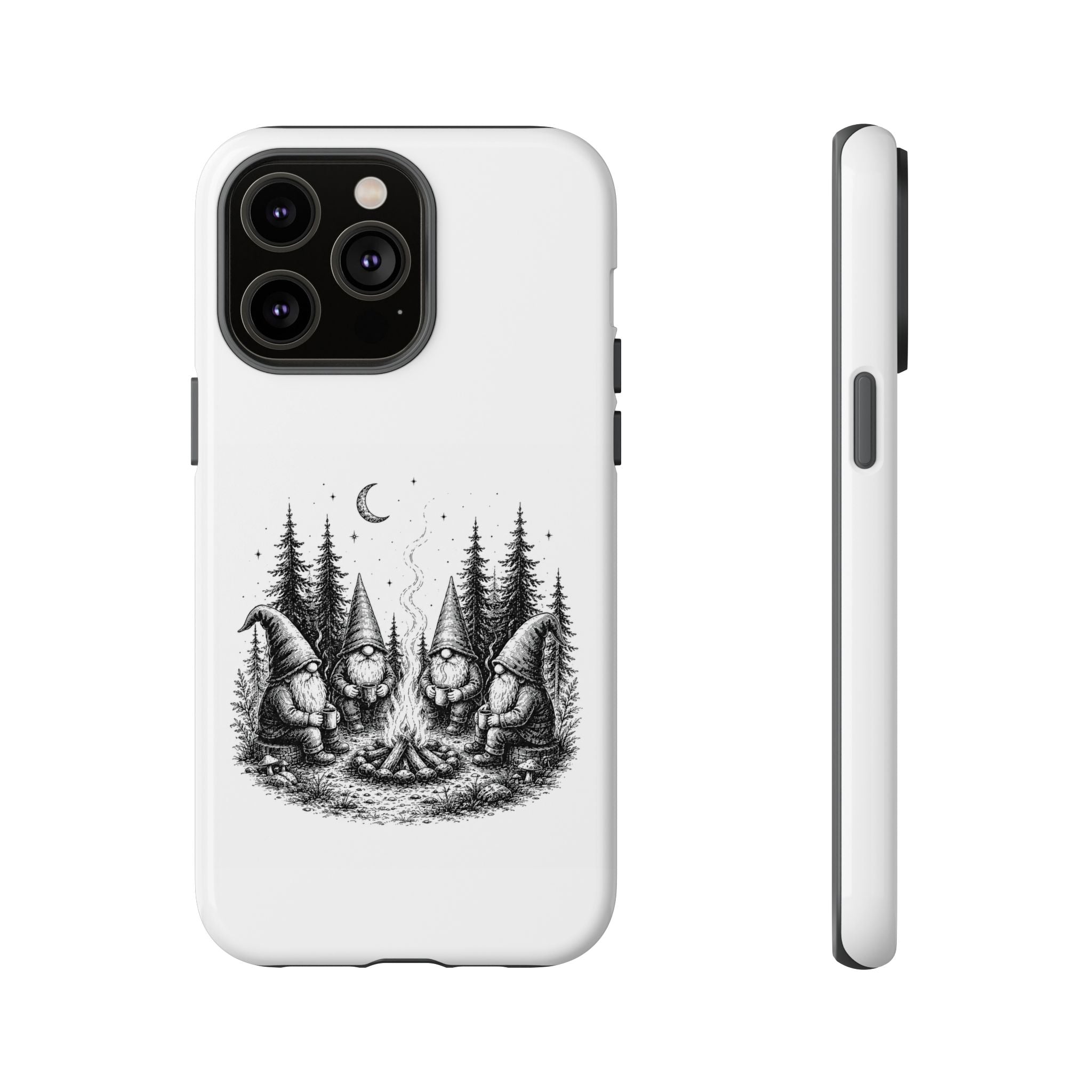Gnome Campfire Protective Phone Case — Night Forest Illustration