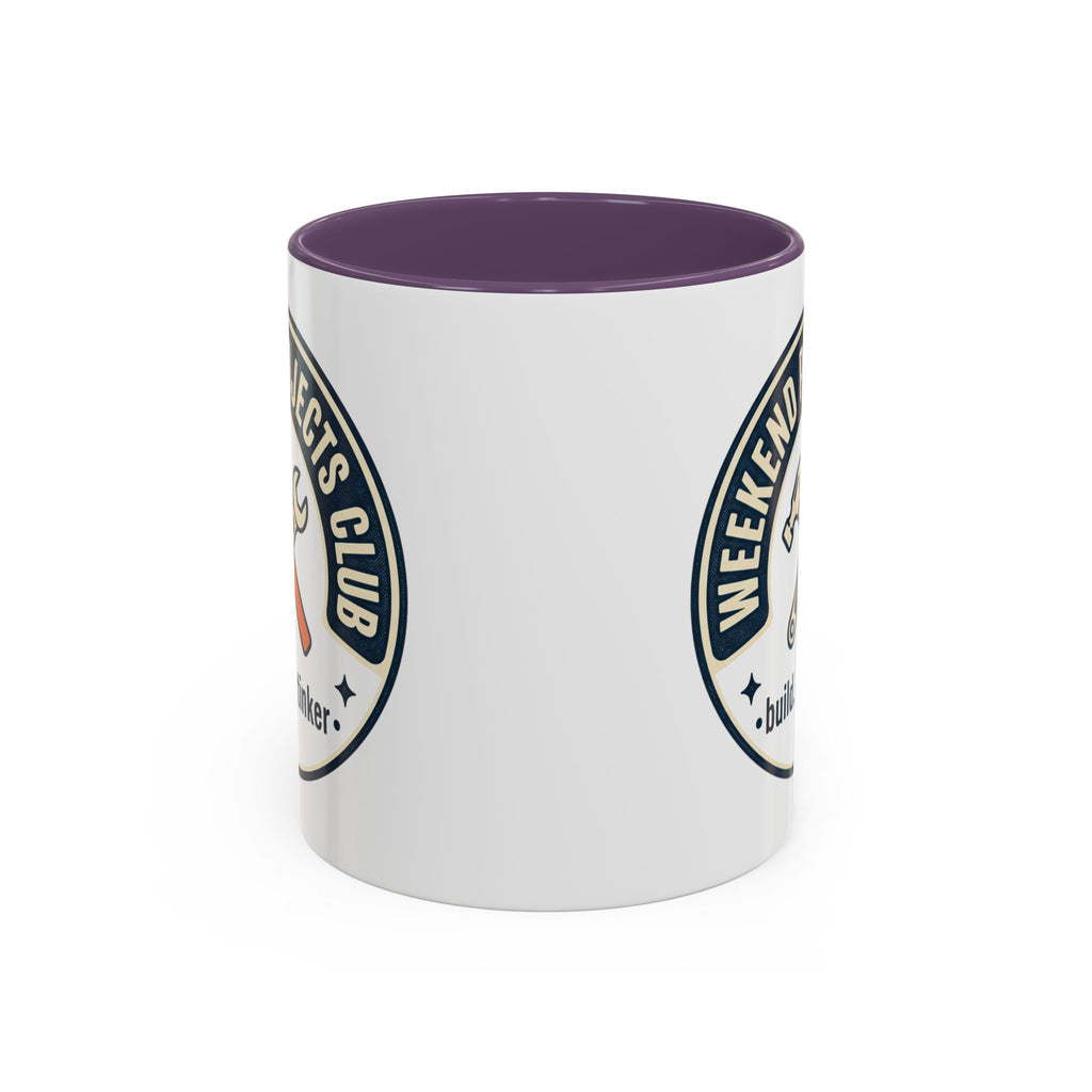 Weekend Projects Club Coffee Mug — "build. fix. tinker." Accent Ceramic Mug (11/15oz)
