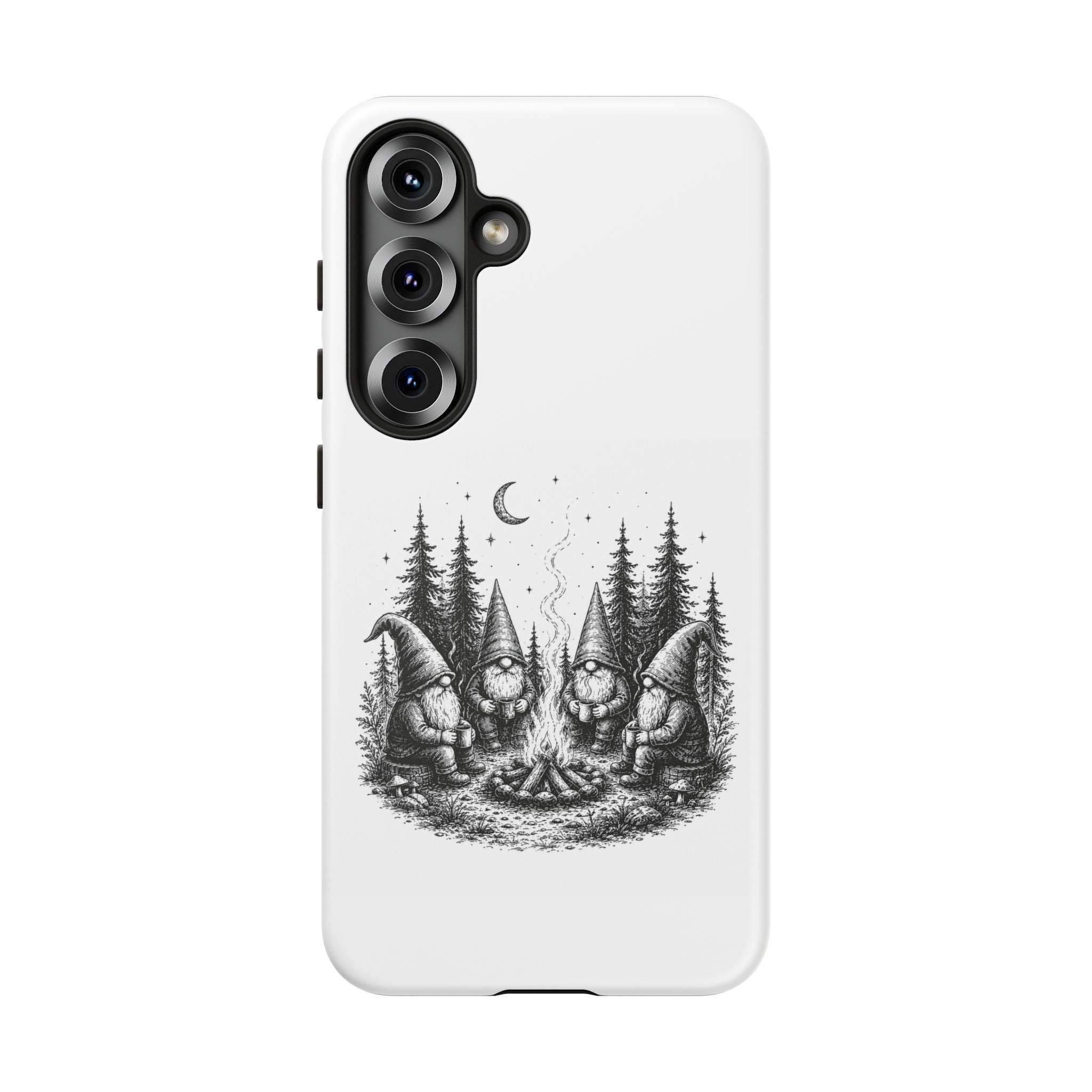Gnome Campfire Protective Phone Case — Night Forest Illustration