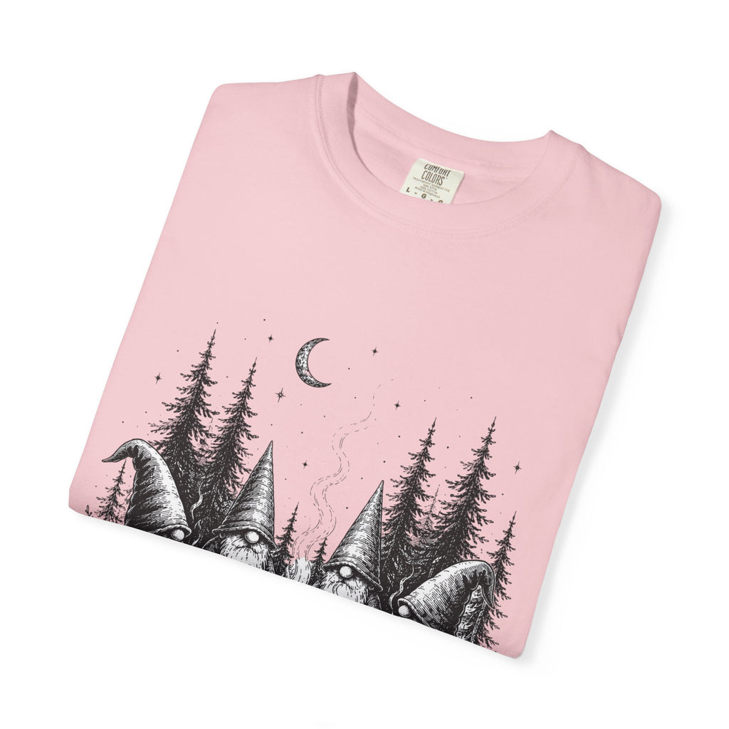 Gnome Campfire T-Shirt — Woodland Gnomes Sitting Around Bonfire Night Tee