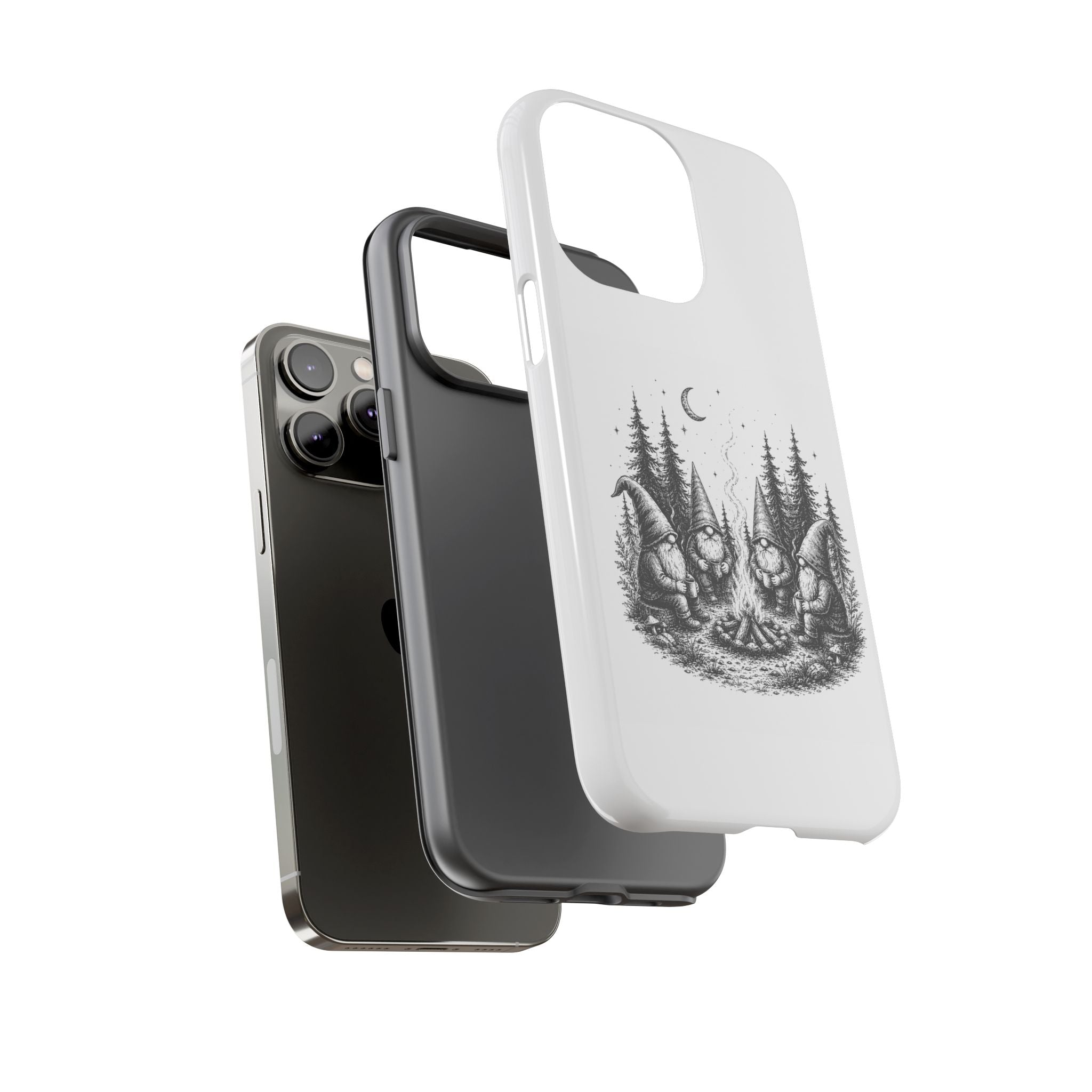 Gnome Campfire Protective Phone Case — Night Forest Illustration