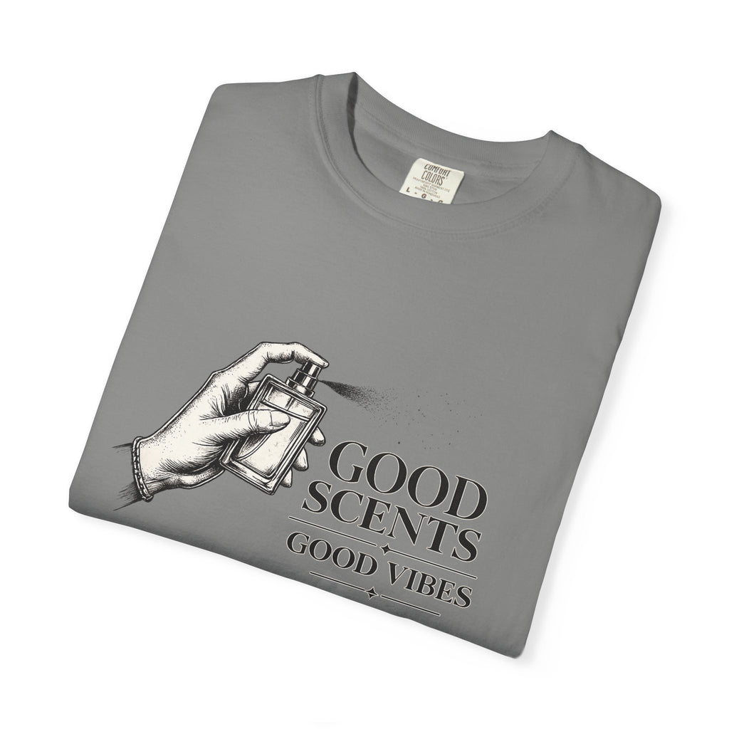 T-Shirt — "Good Scents, Good Vibes" Vintage Perfume Spray Graphic Tee