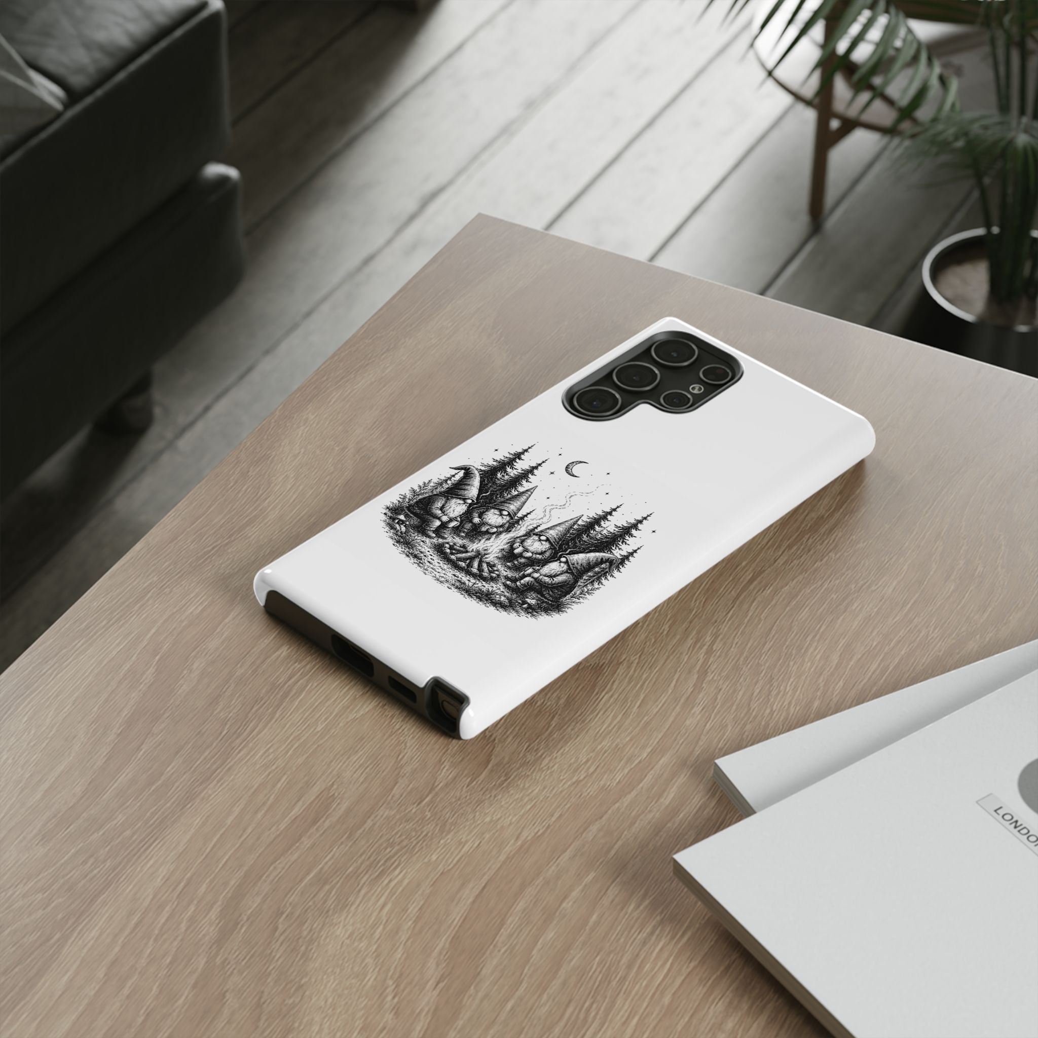 Gnome Campfire Protective Phone Case — Night Forest Illustration