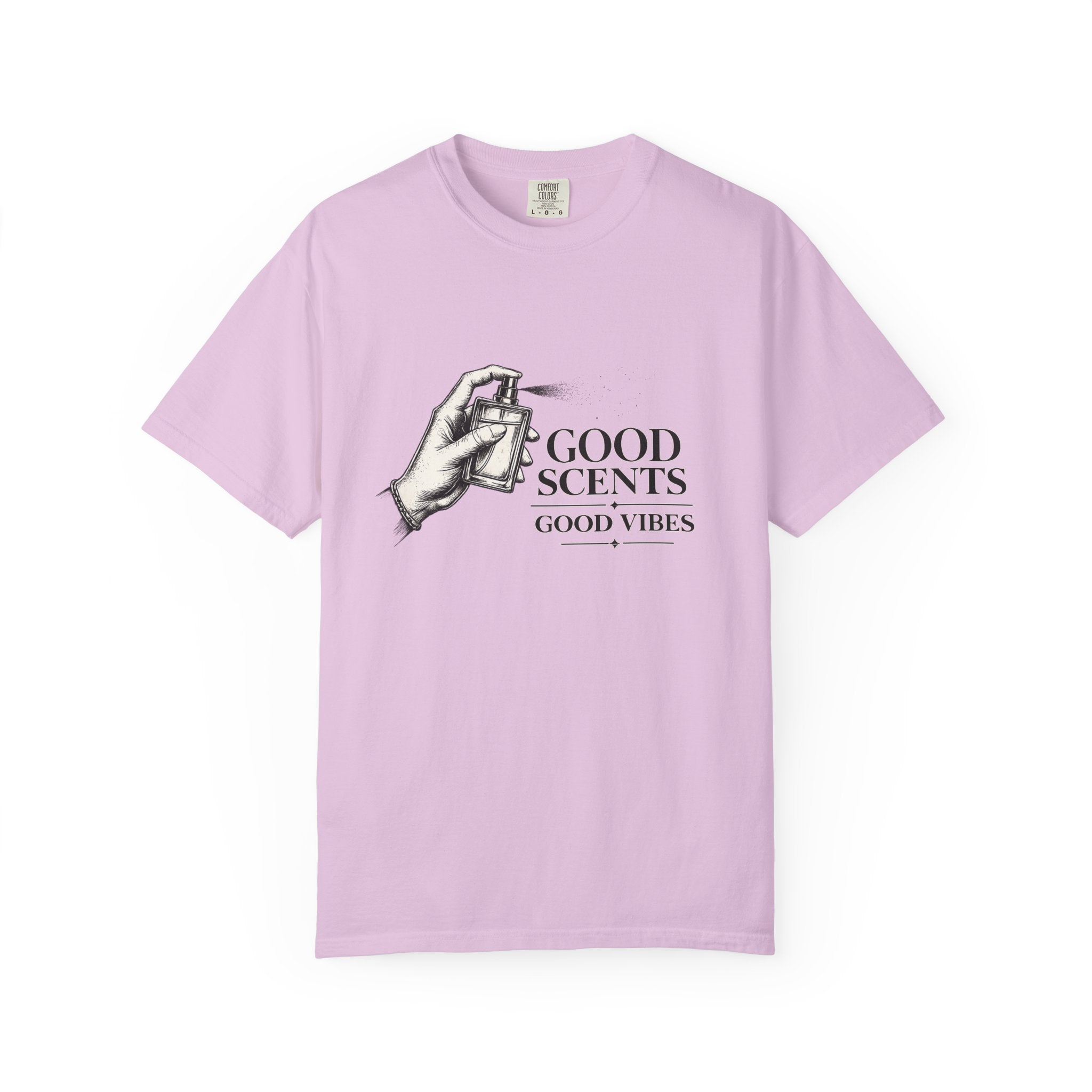 T-Shirt — "Good Scents, Good Vibes" Vintage Perfume Spray Graphic Tee