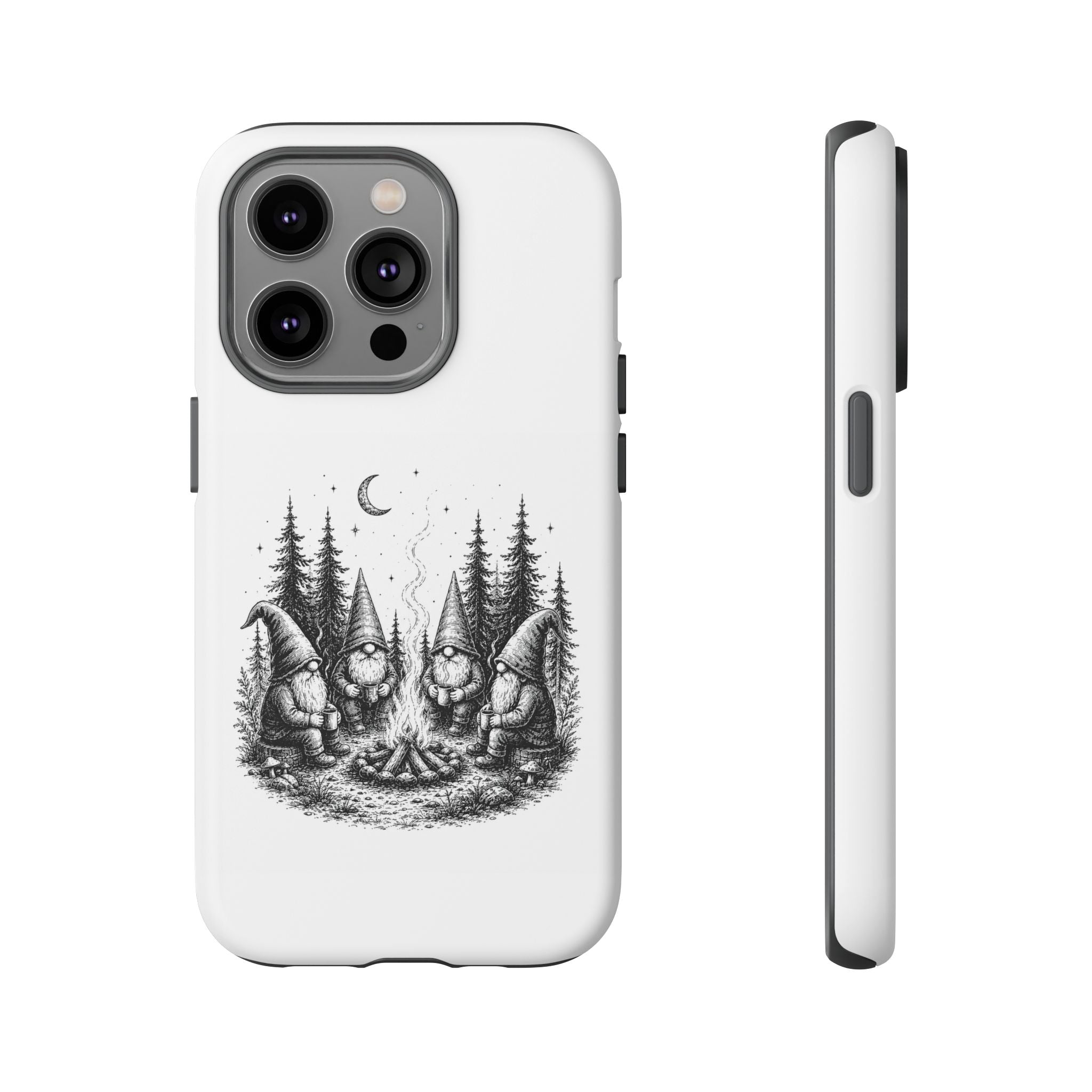 Gnome Campfire Protective Phone Case — Night Forest Illustration