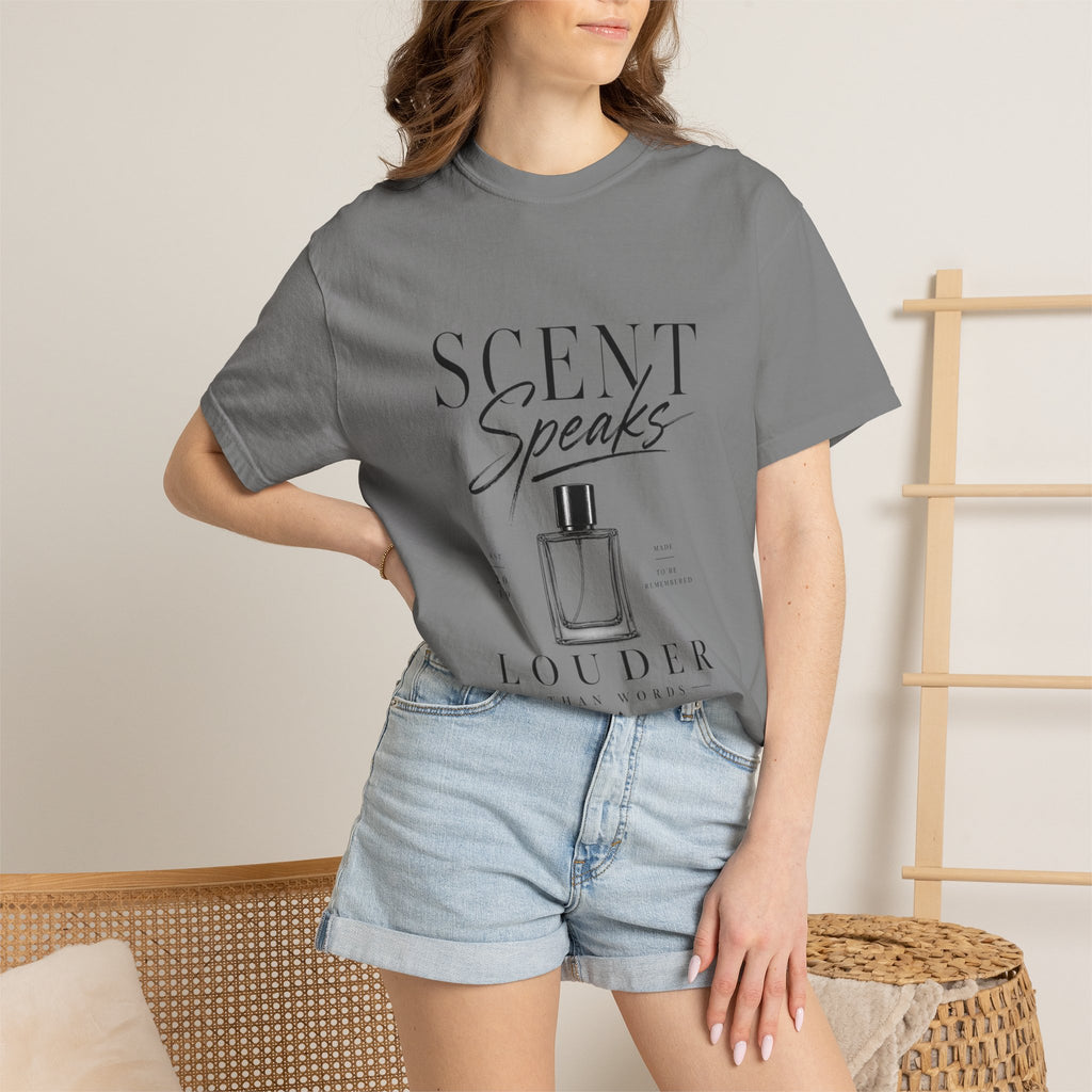 Perfume Graphic T-Shirt — “Scent Speaks Louder” Minimal Fragrance Tee