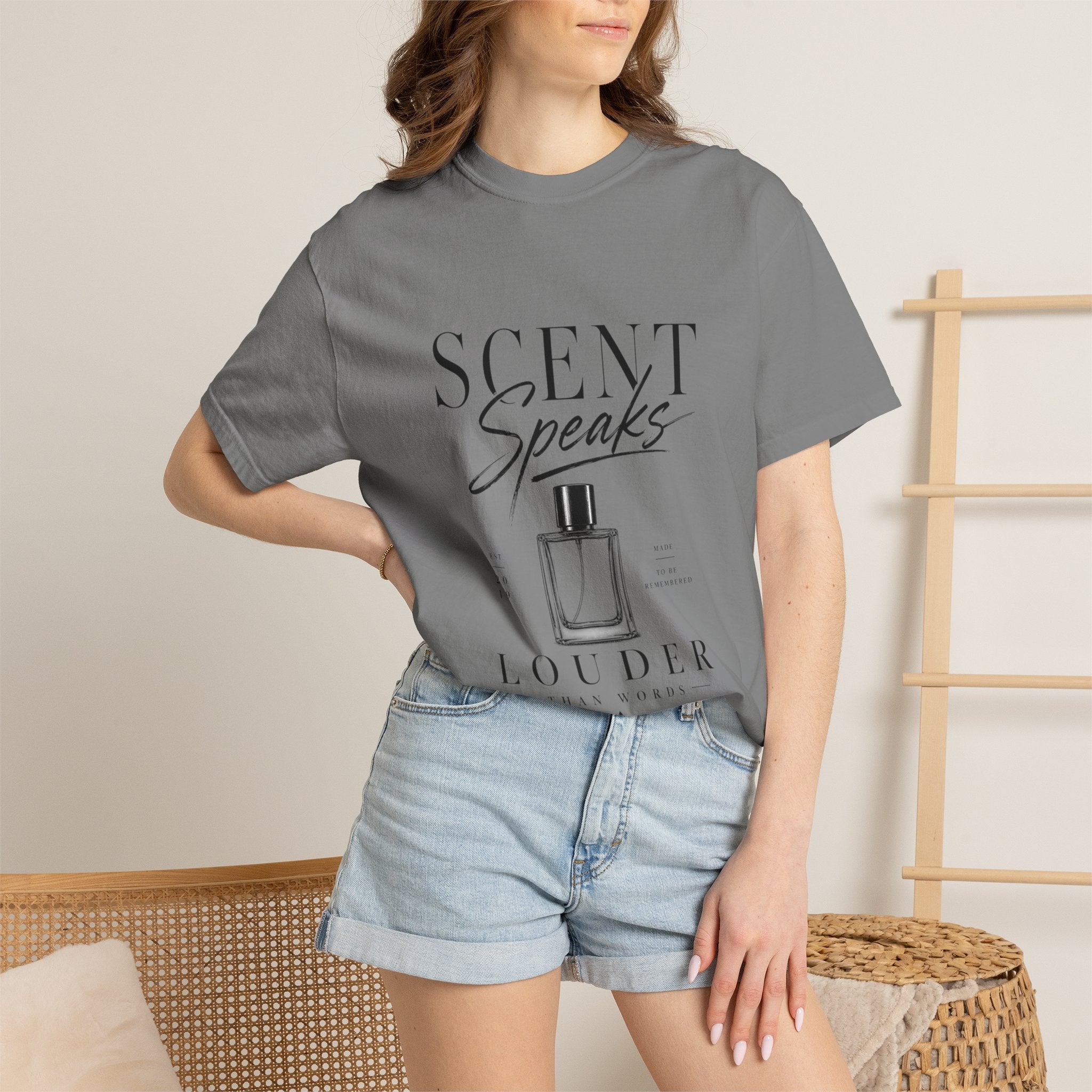 Perfume Graphic T-Shirt — “Scent Speaks Louder” Minimal Fragrance Tee