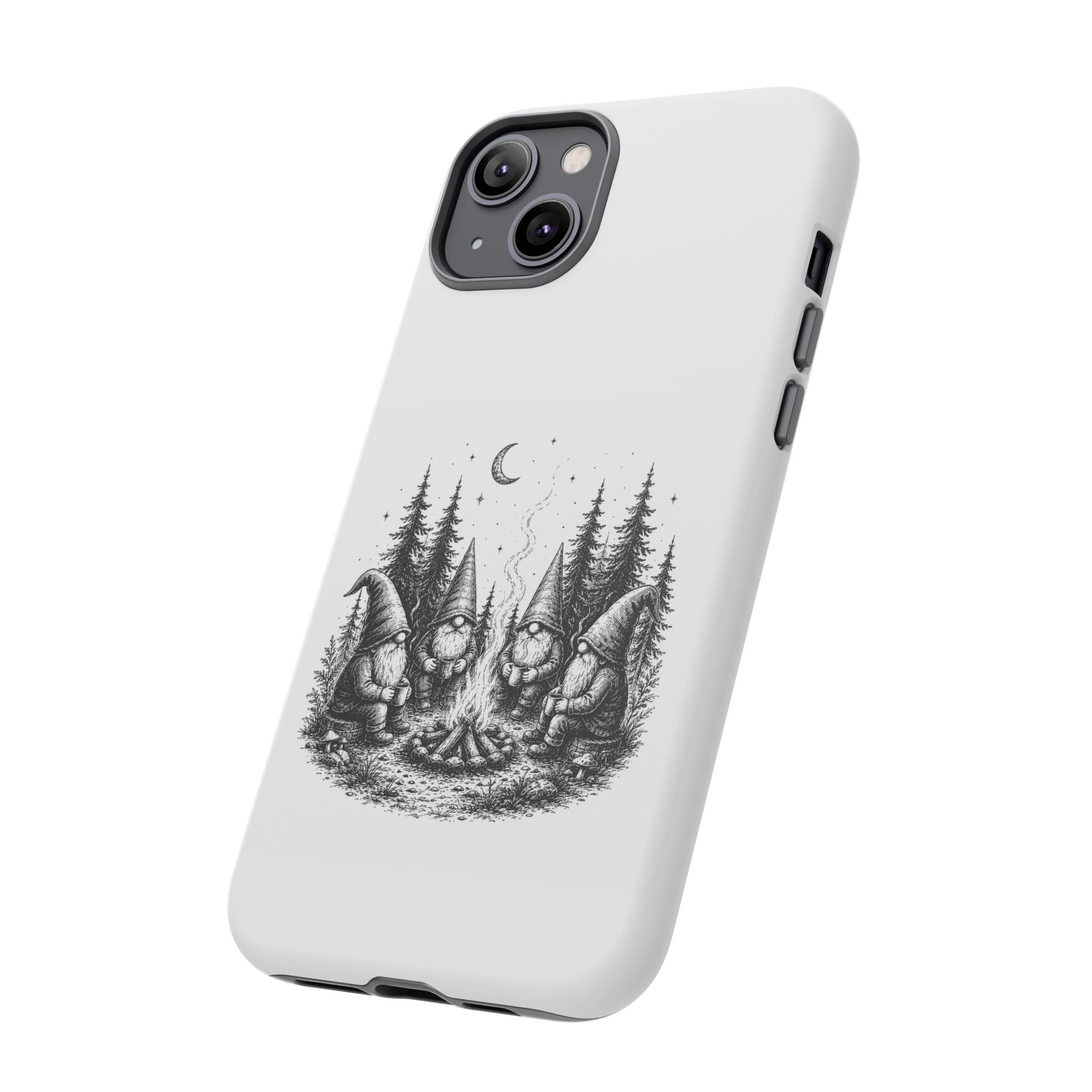 Gnome Campfire Protective Phone Case — Night Forest Illustration