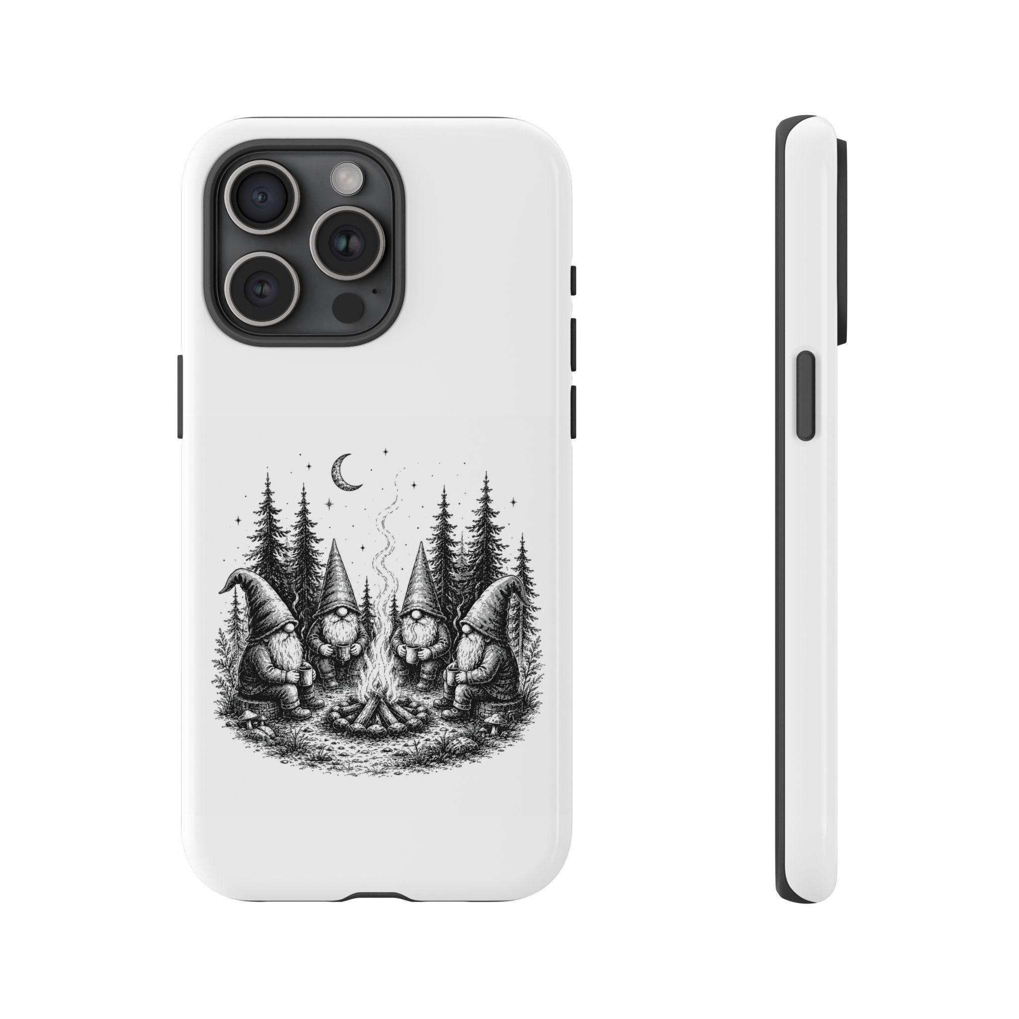 Gnome Campfire Protective Phone Case — Night Forest Illustration