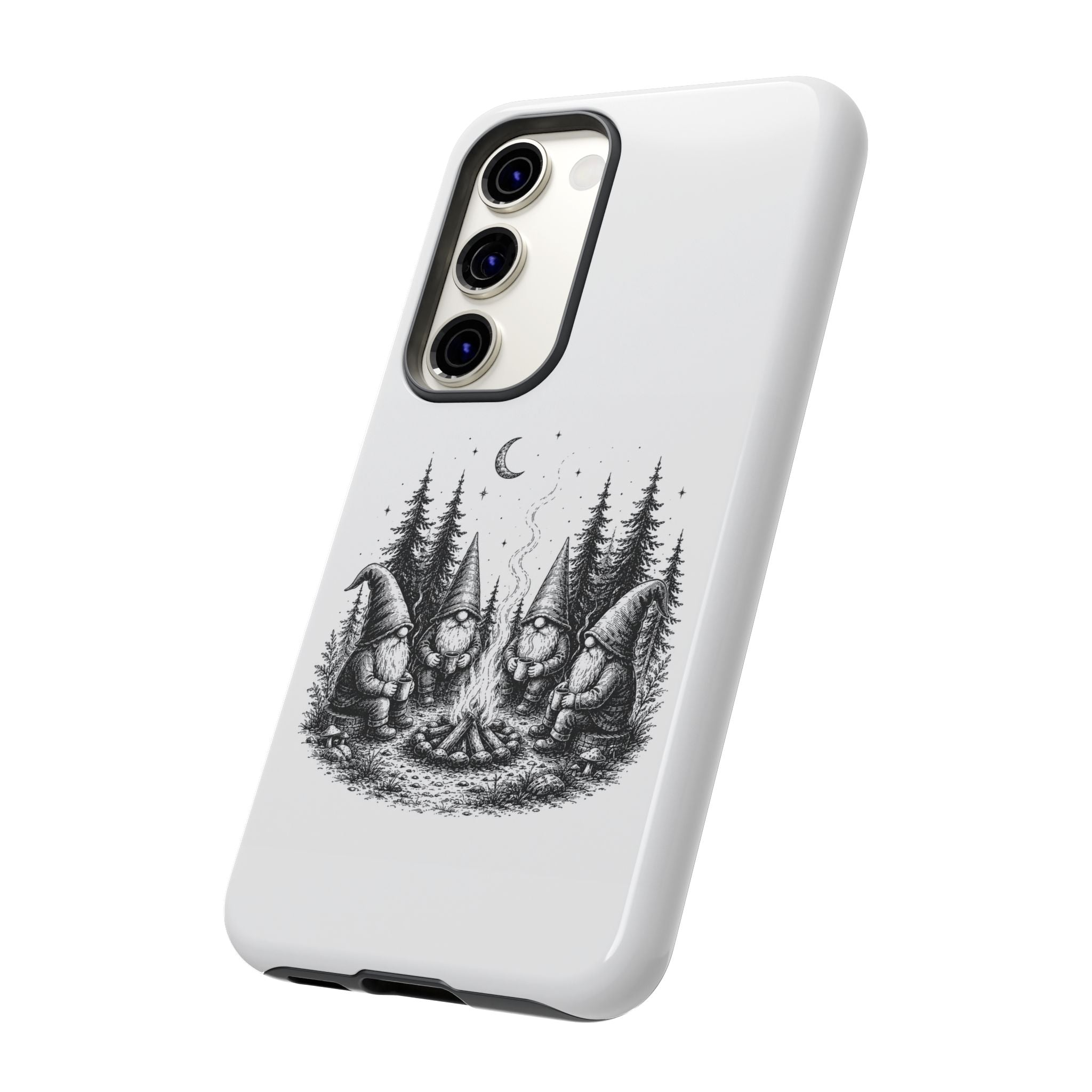Gnome Campfire Protective Phone Case — Night Forest Illustration