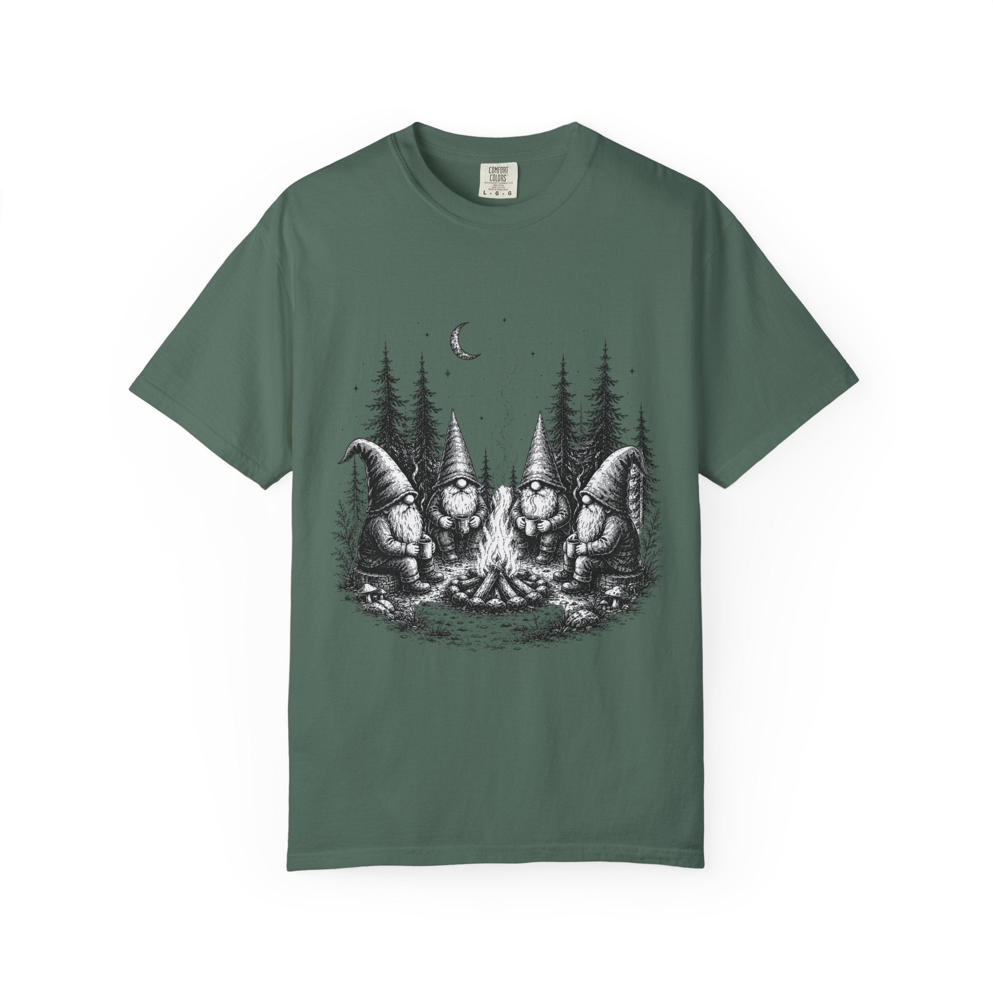 Gnome Campfire T-Shirt — Woodland Gnomes Sitting Around Bonfire Night Tee