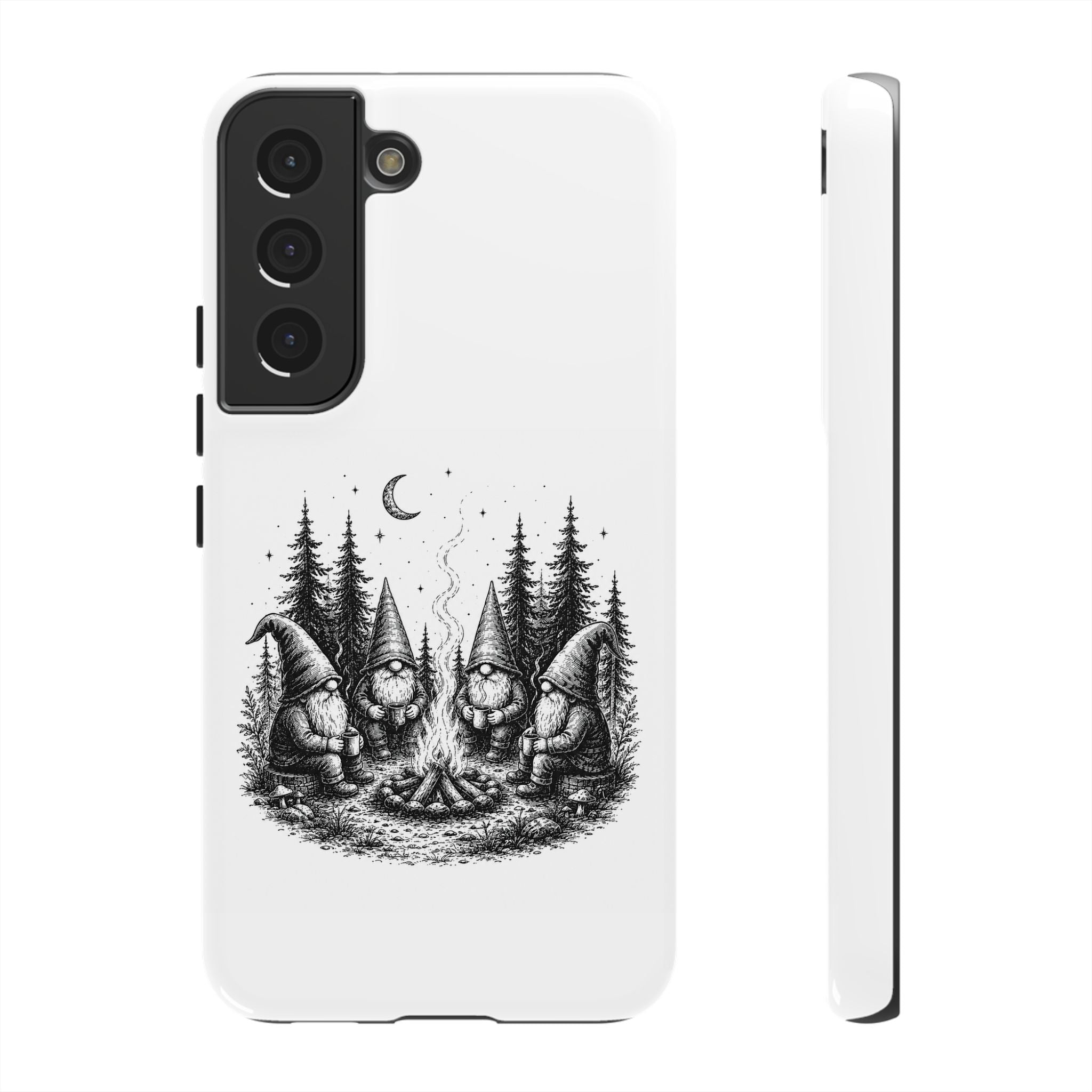 Gnome Campfire Protective Phone Case — Night Forest Illustration