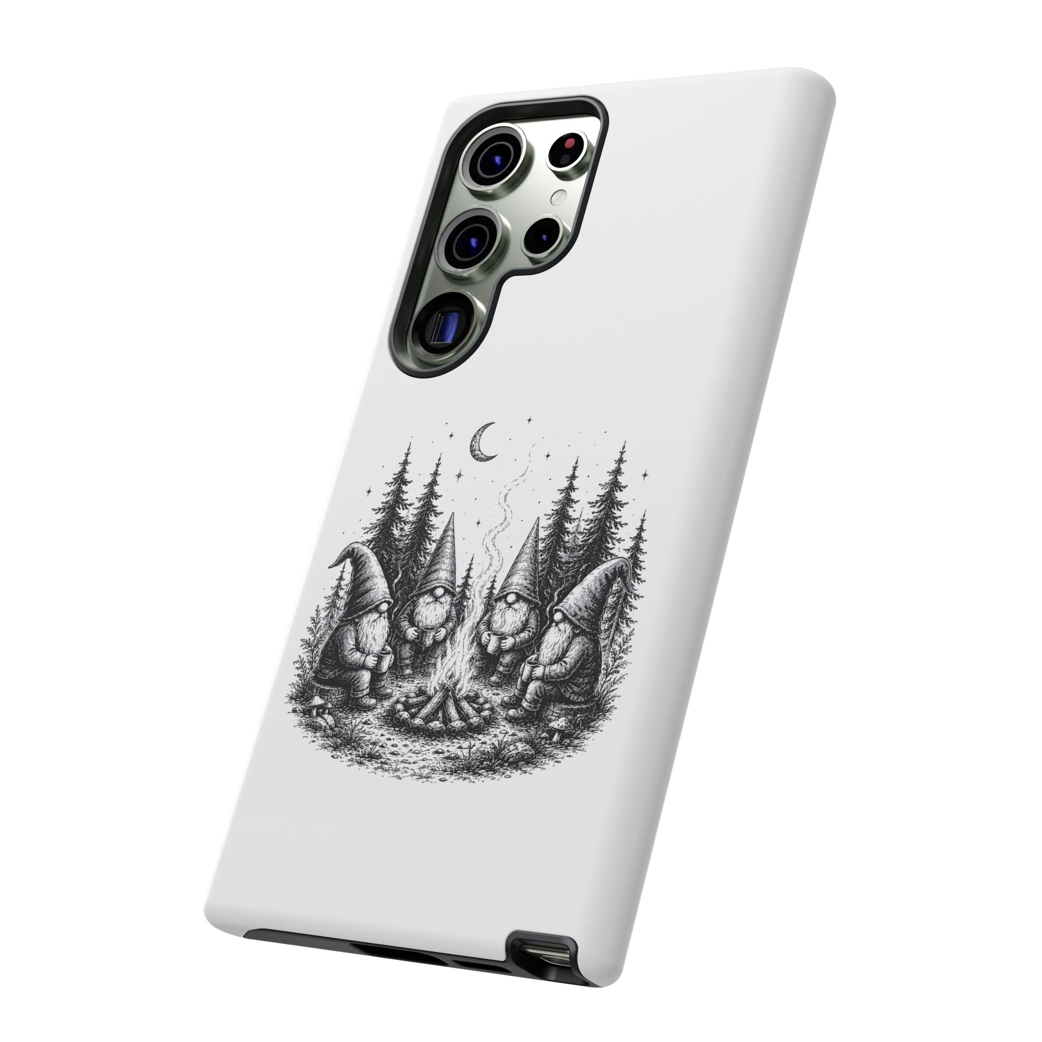 Gnome Campfire Protective Phone Case — Night Forest Illustration