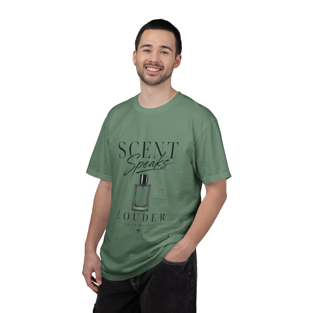 Perfume Graphic T-Shirt — “Scent Speaks Louder” Minimal Fragrance Tee