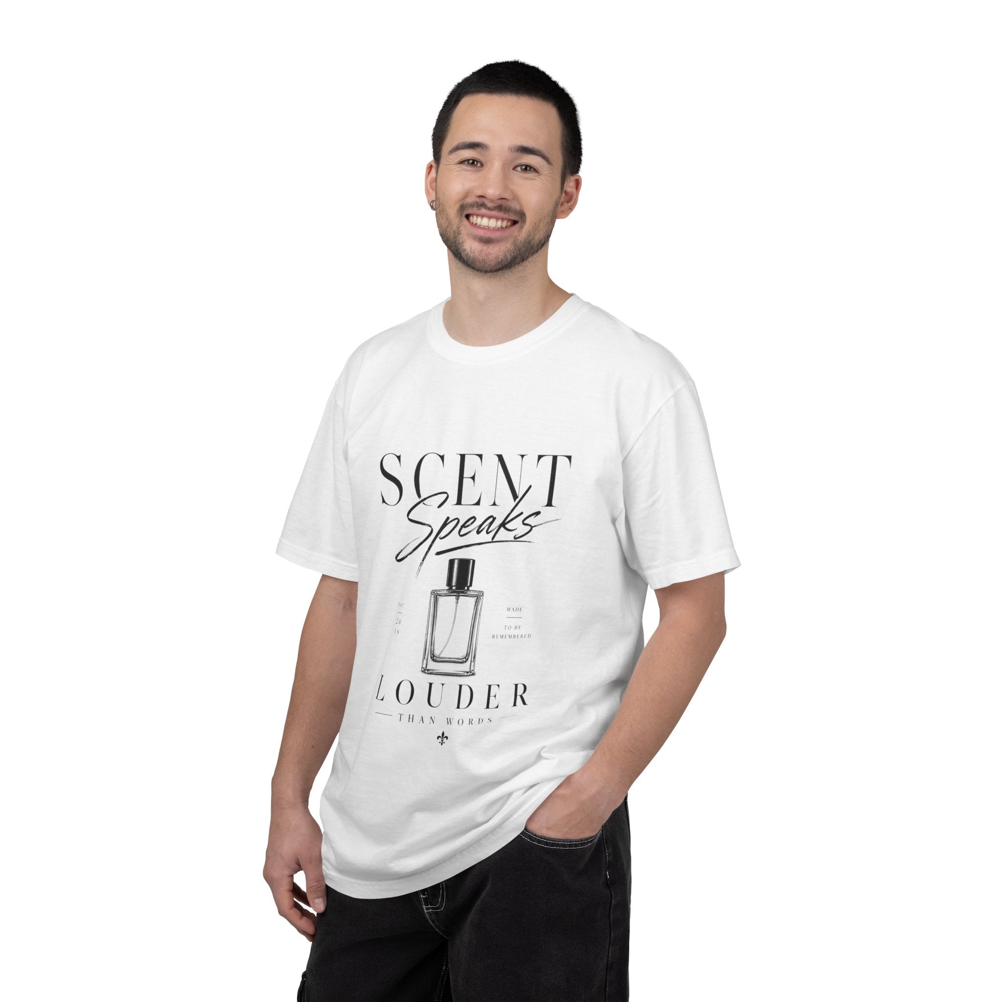 Perfume Graphic T-Shirt — “Scent Speaks Louder” Minimal Fragrance Tee