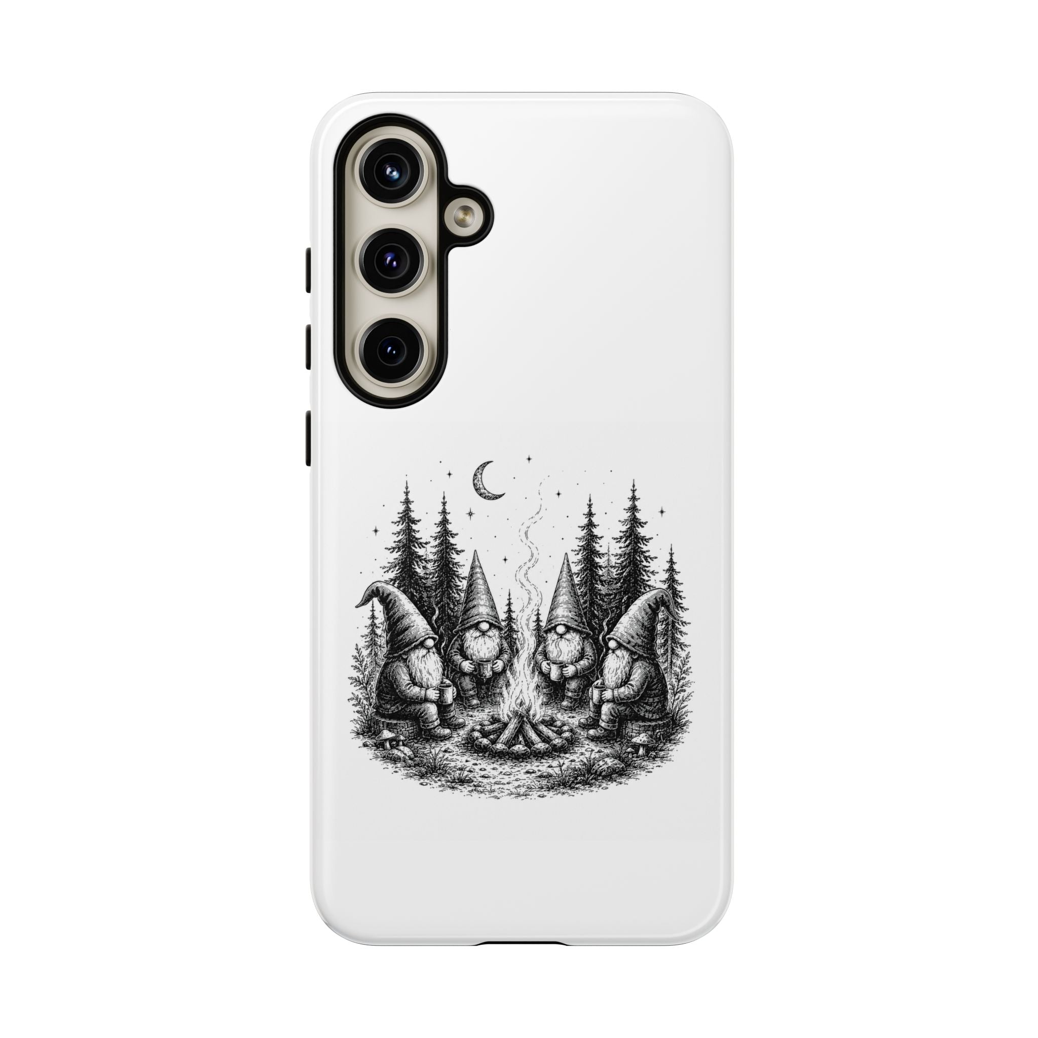 Gnome Campfire Protective Phone Case — Night Forest Illustration