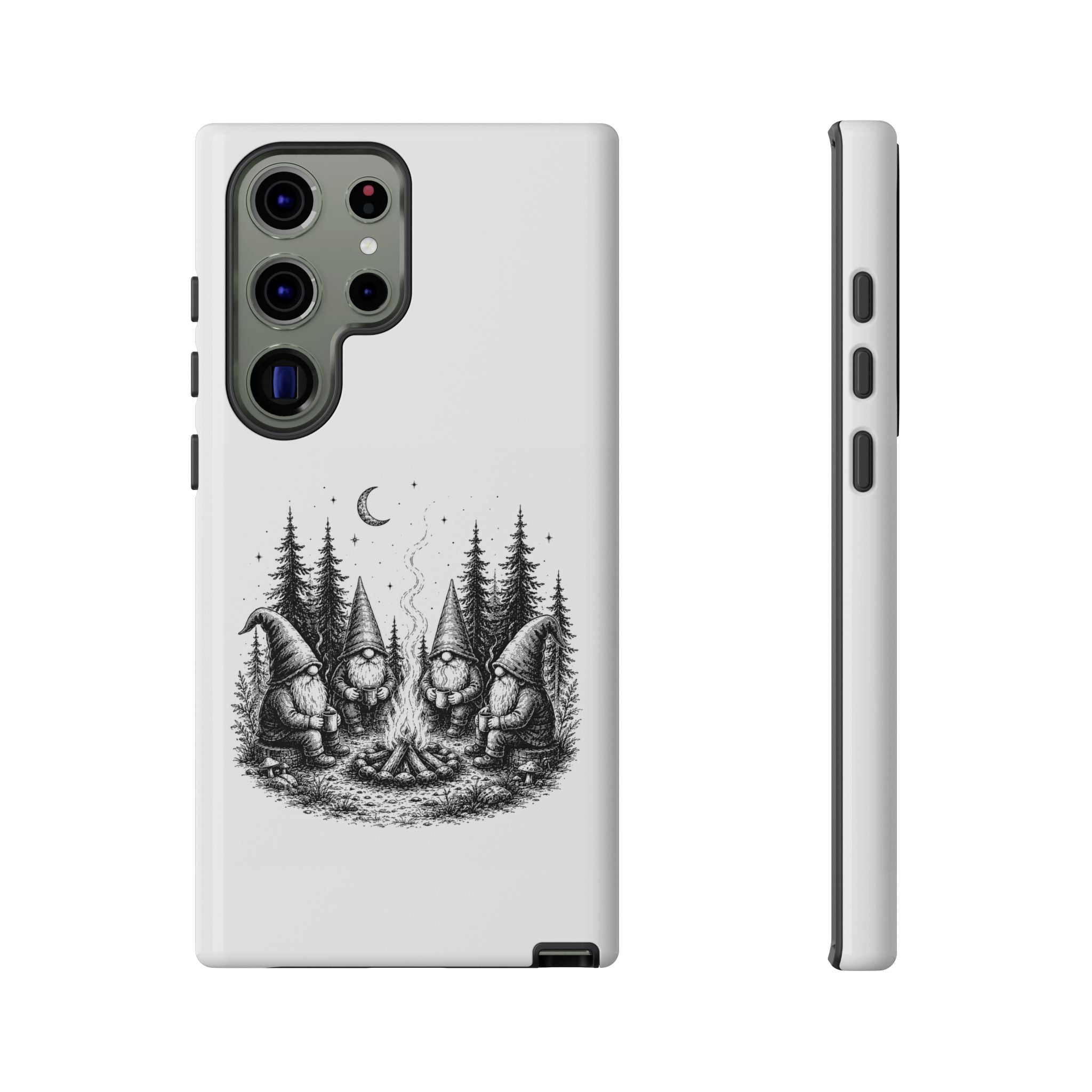 Gnome Campfire Protective Phone Case — Night Forest Illustration