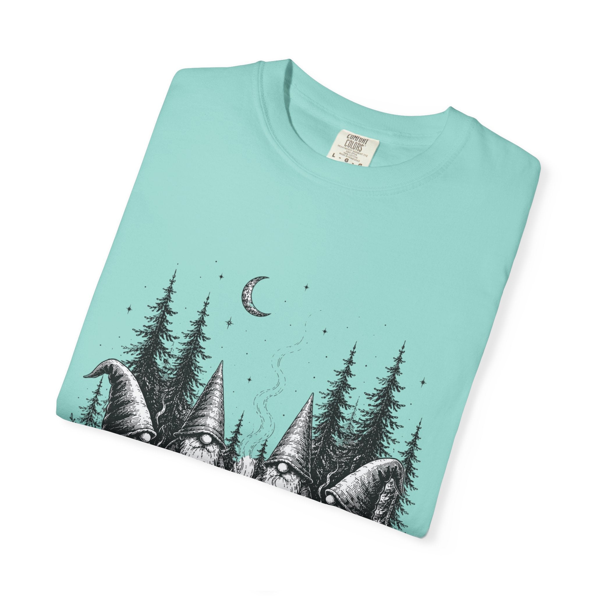 Gnome Campfire T-Shirt — Woodland Gnomes Sitting Around Bonfire Night Tee