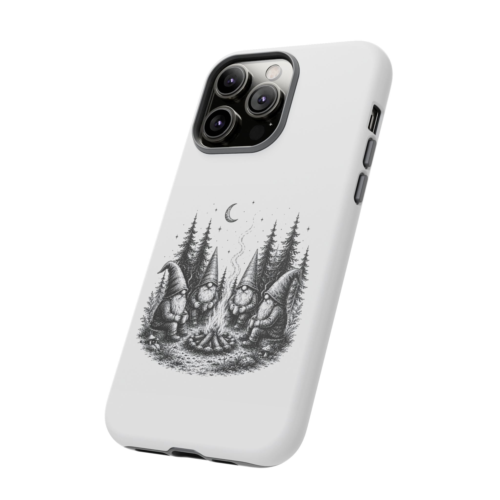 Gnome Campfire Protective Phone Case — Night Forest Illustration