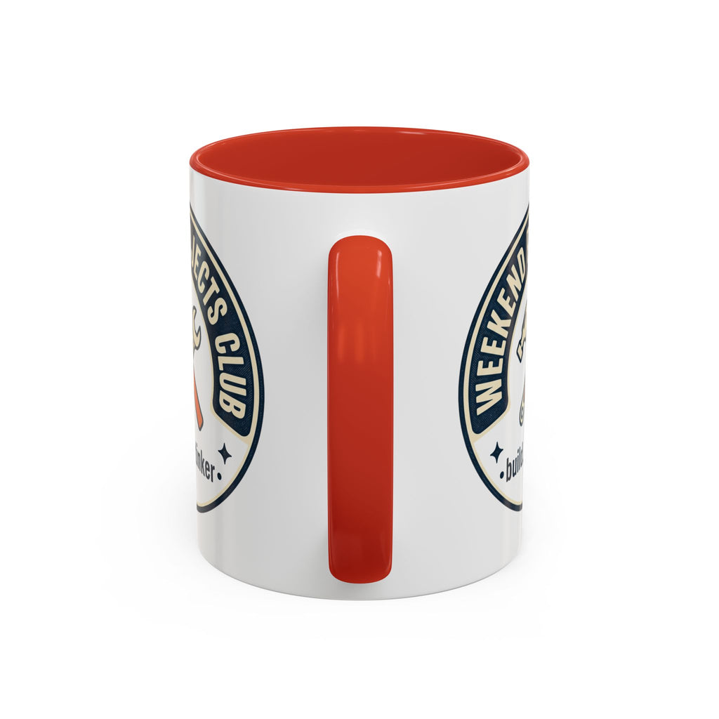 Weekend Projects Club Coffee Mug — "build. fix. tinker." Accent Ceramic Mug (11/15oz)