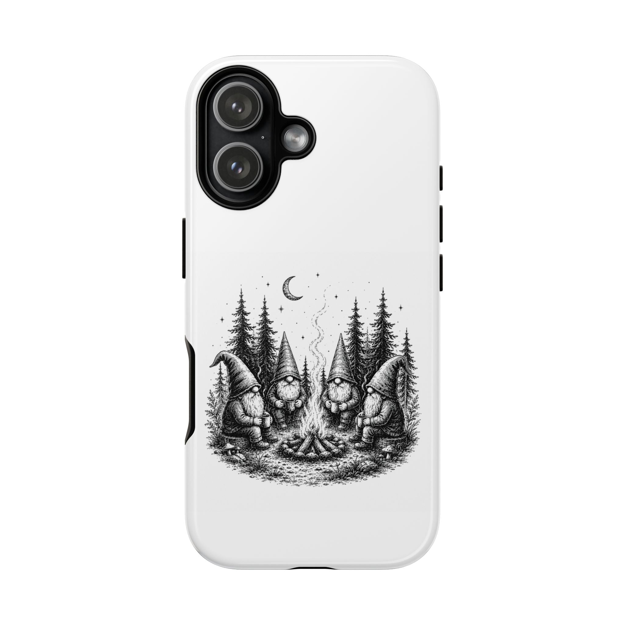 Gnome Campfire Protective Phone Case — Night Forest Illustration