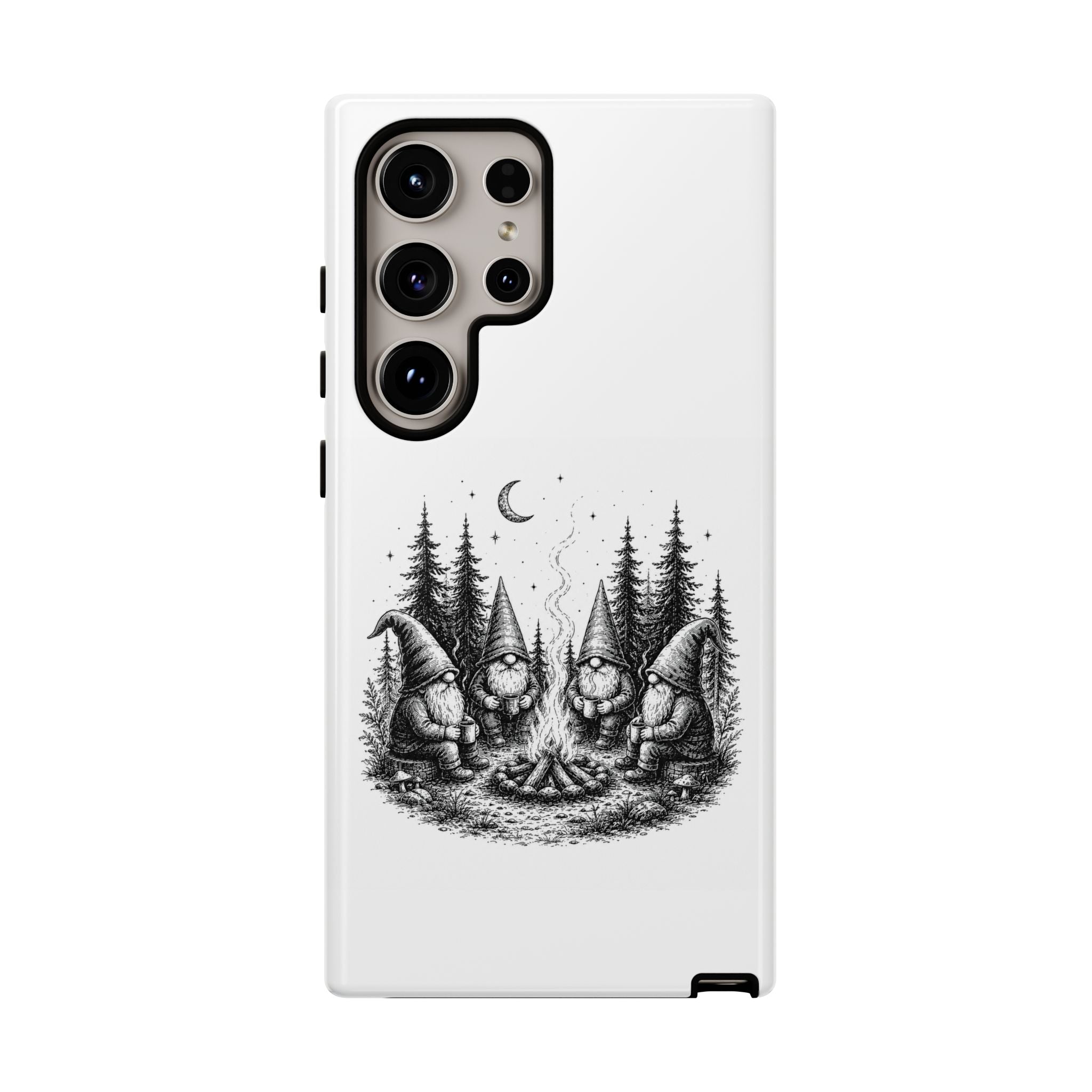 Gnome Campfire Protective Phone Case — Night Forest Illustration