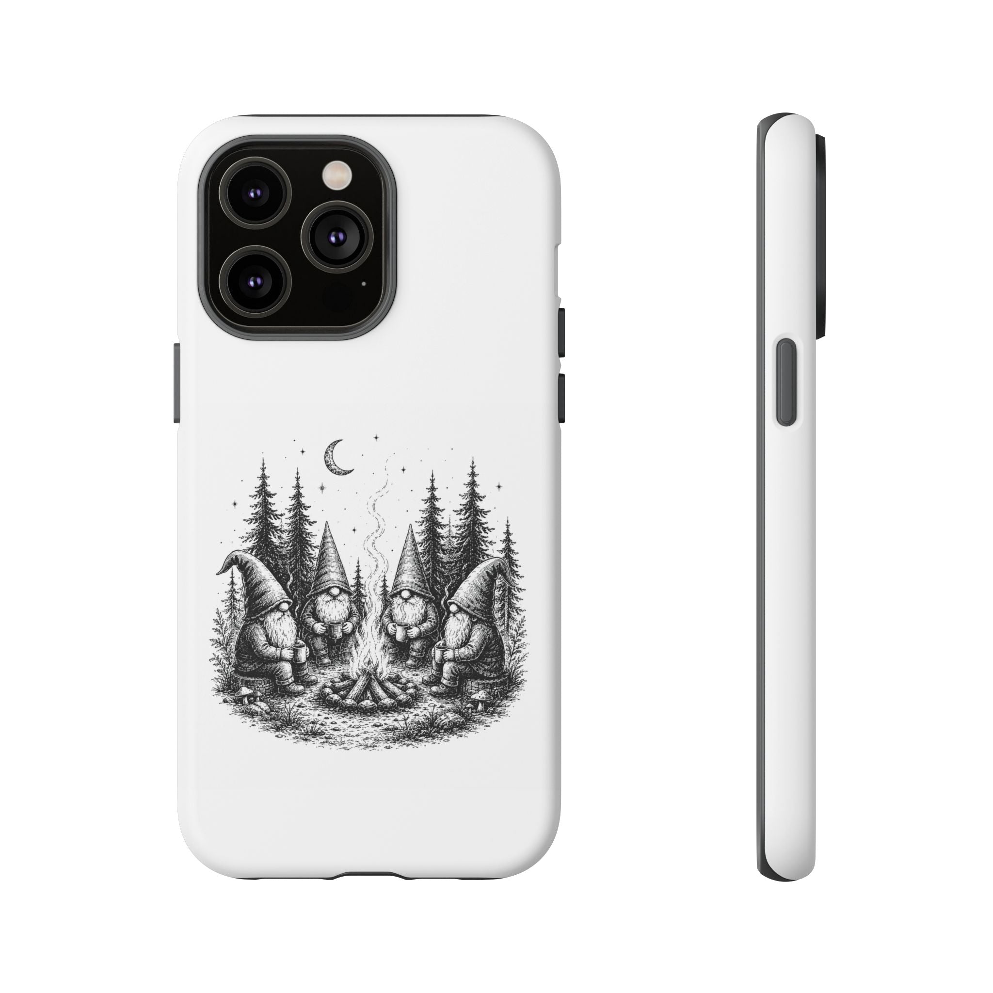 Gnome Campfire Protective Phone Case — Night Forest Illustration