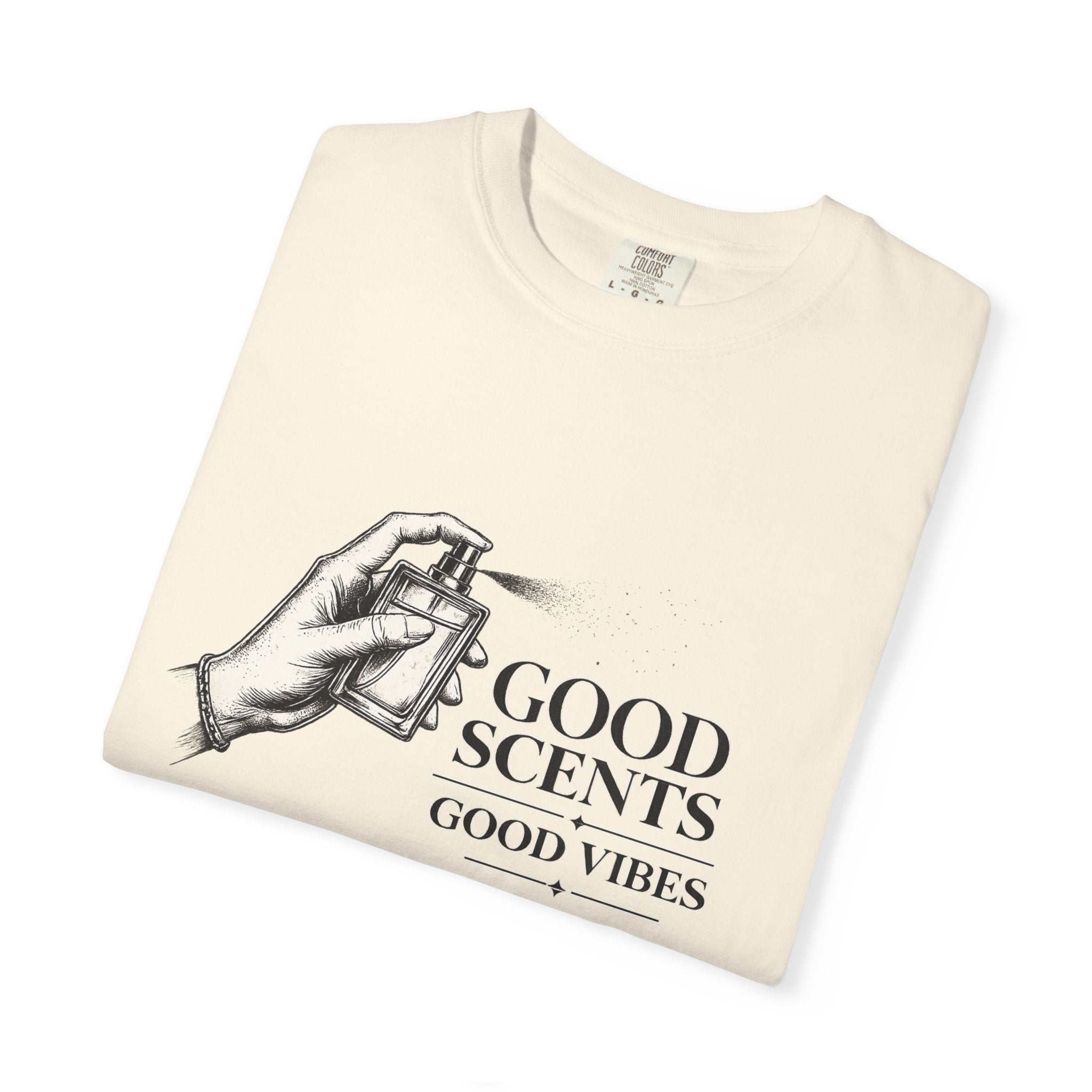 T-Shirt — "Good Scents, Good Vibes" Vintage Perfume Spray Graphic Tee