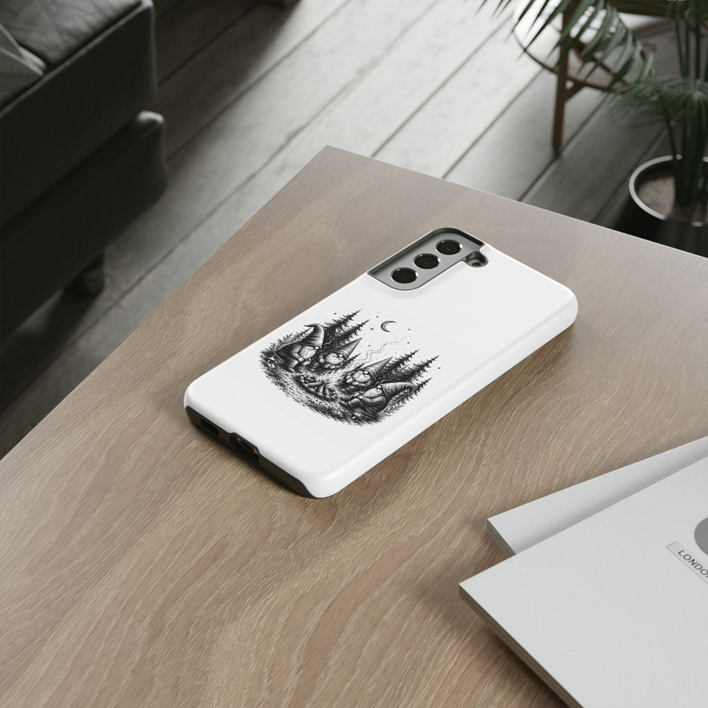 Gnome Campfire Protective Phone Case — Night Forest Illustration