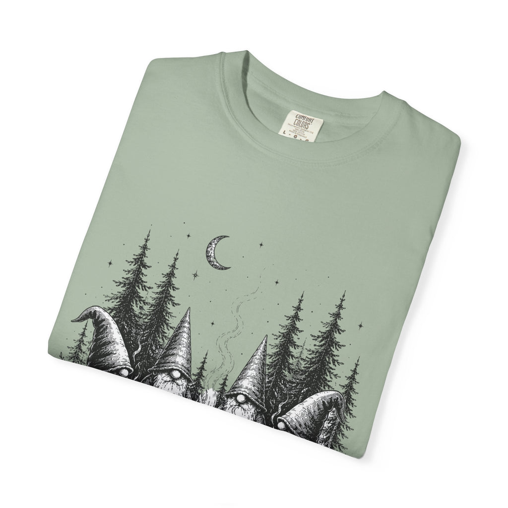 Gnome Campfire T-Shirt — Woodland Gnomes Sitting Around Bonfire Night Tee