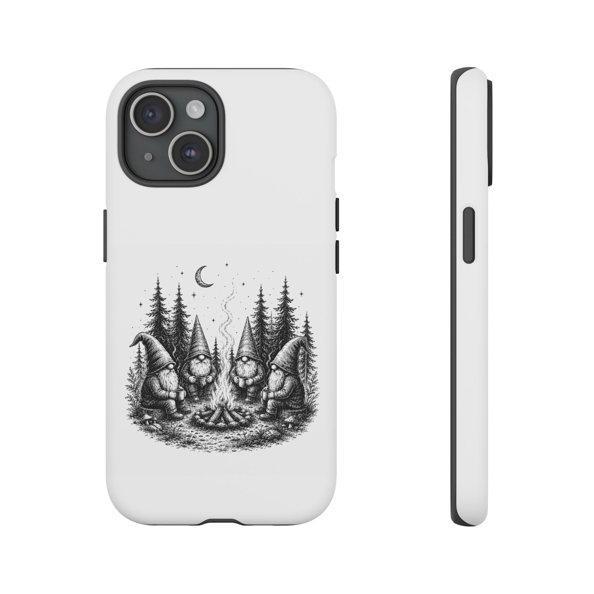 Gnome Campfire Protective Phone Case — Night Forest Illustration