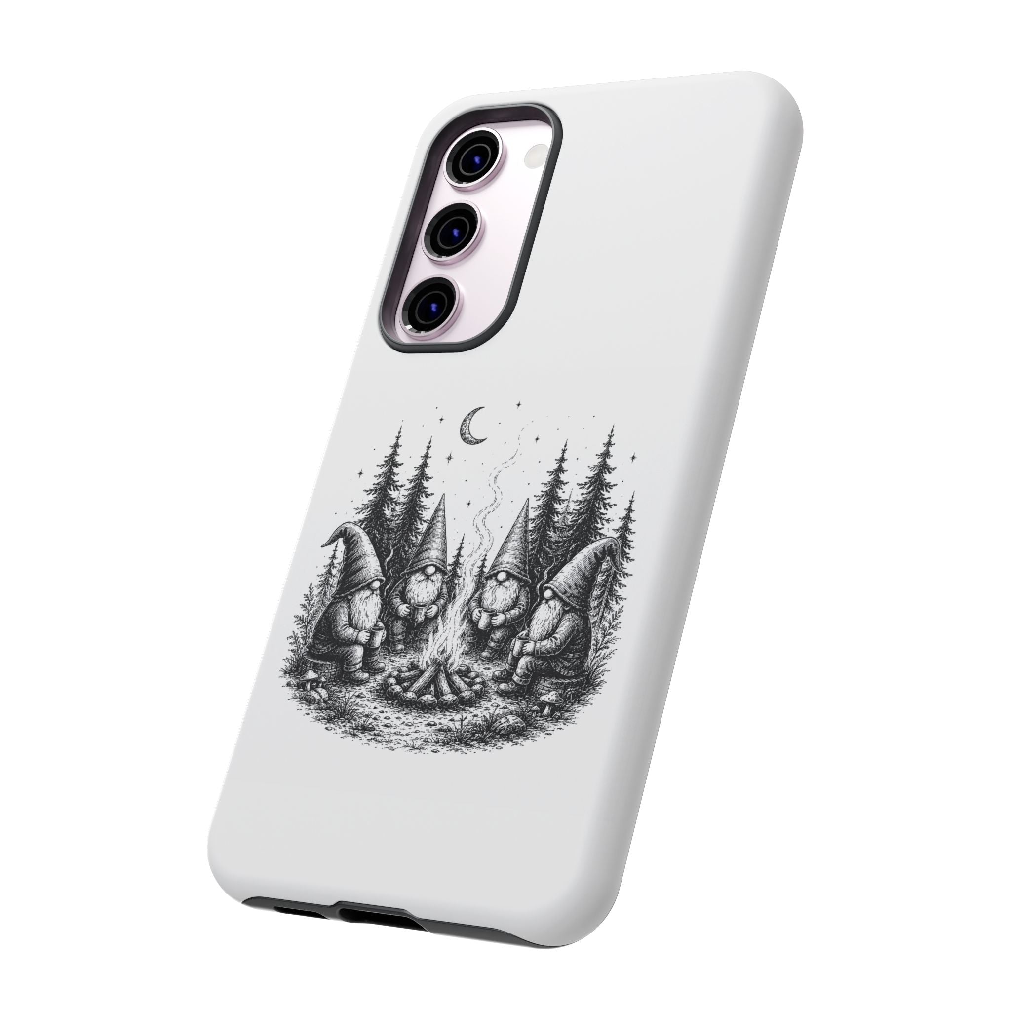 Gnome Campfire Protective Phone Case — Night Forest Illustration