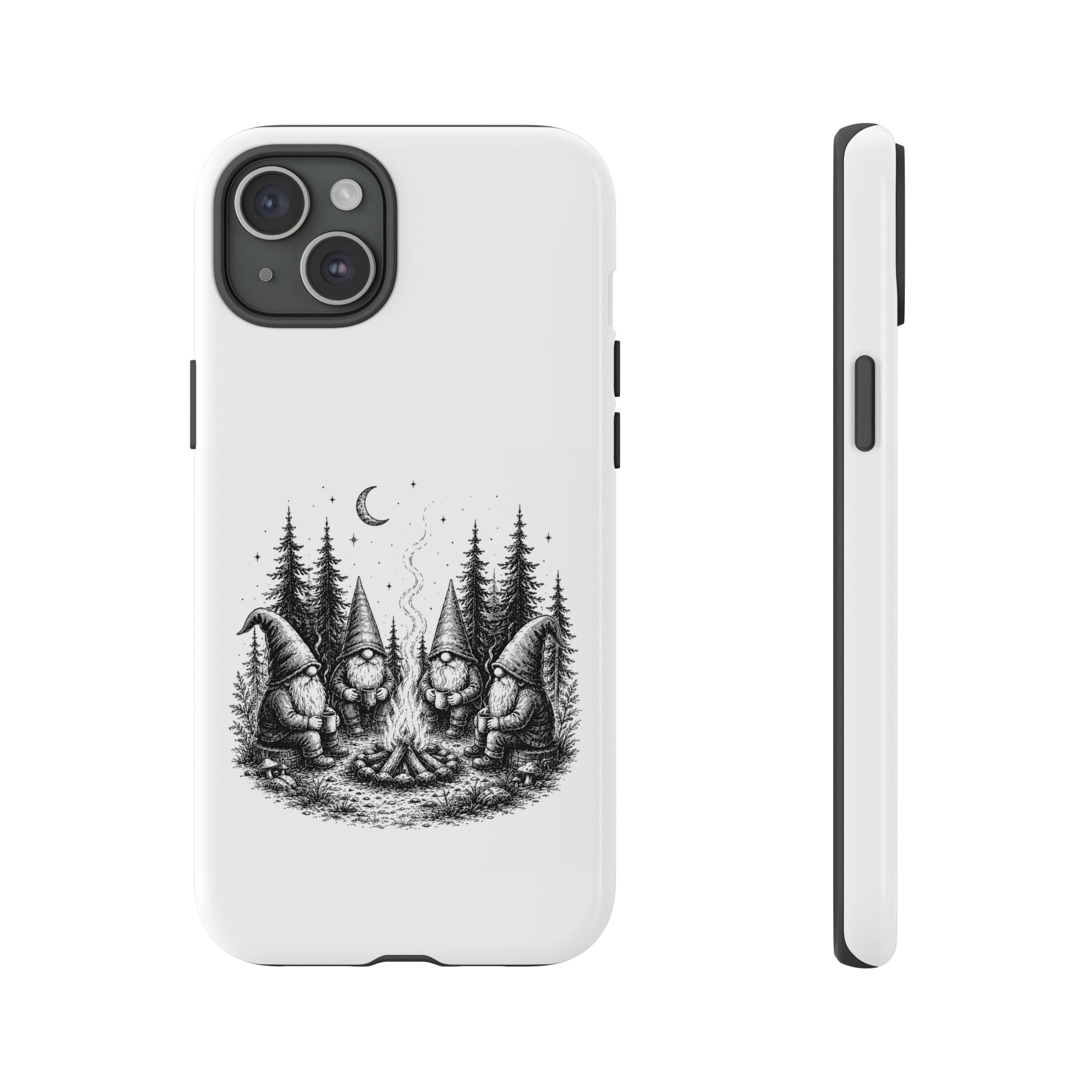 Gnome Campfire Protective Phone Case — Night Forest Illustration