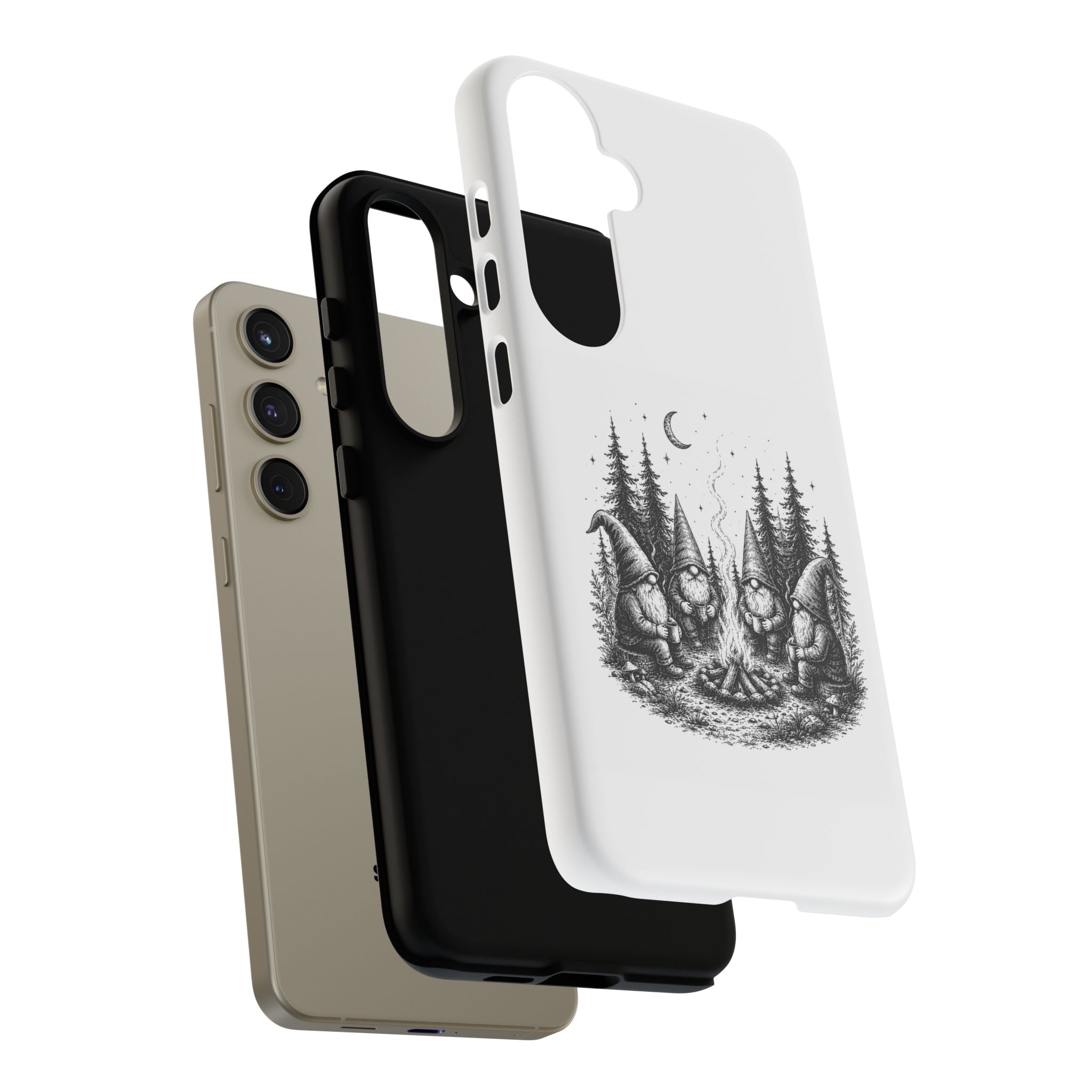 Gnome Campfire Protective Phone Case — Night Forest Illustration