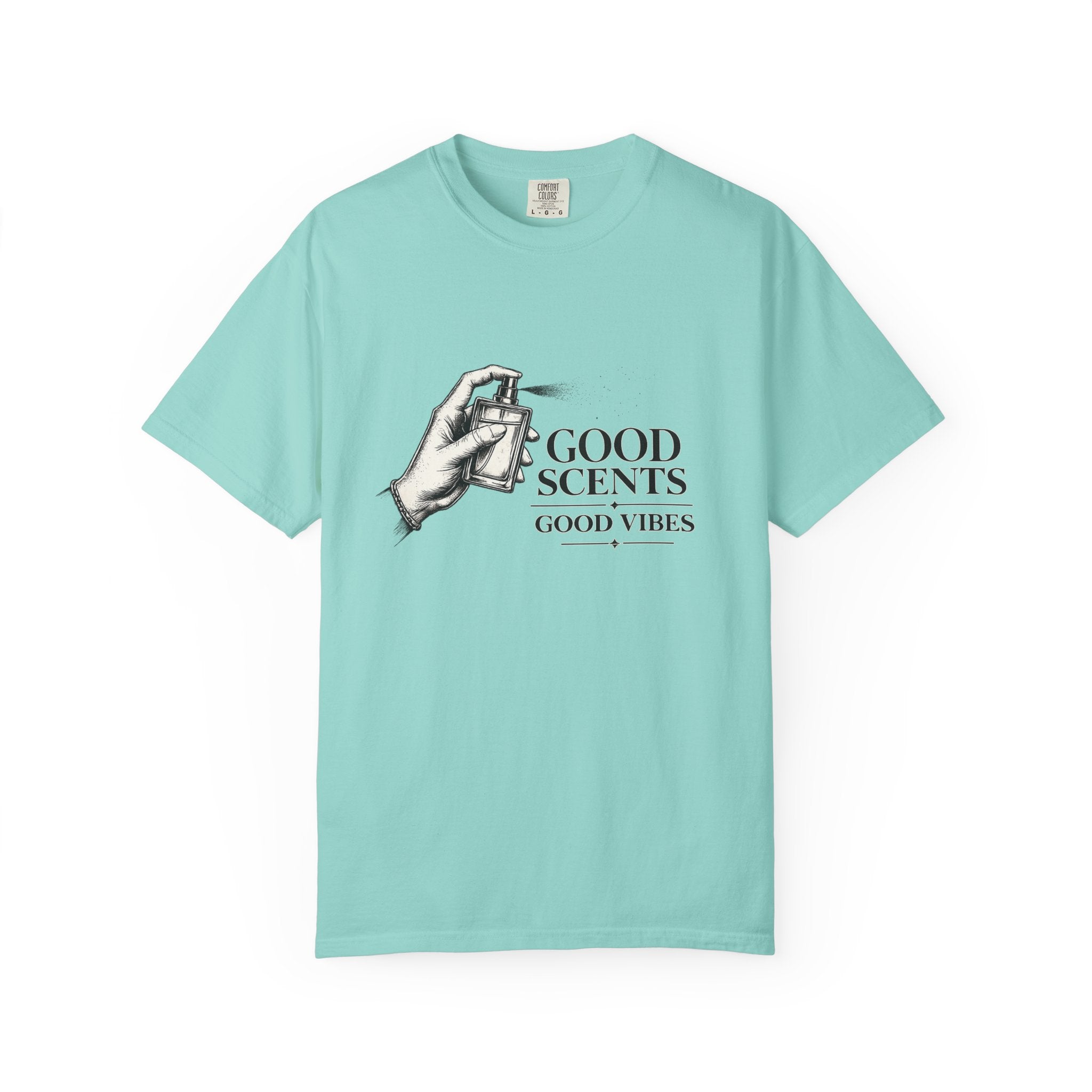 T-Shirt — "Good Scents, Good Vibes" Vintage Perfume Spray Graphic Tee