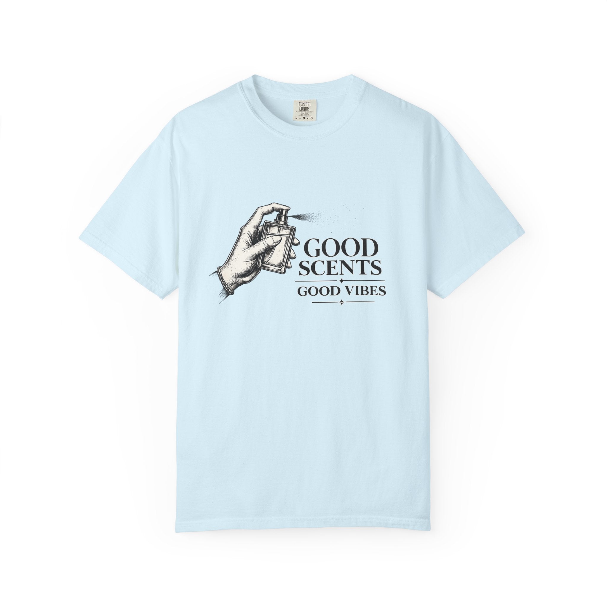 T-Shirt — "Good Scents, Good Vibes" Vintage Perfume Spray Graphic Tee