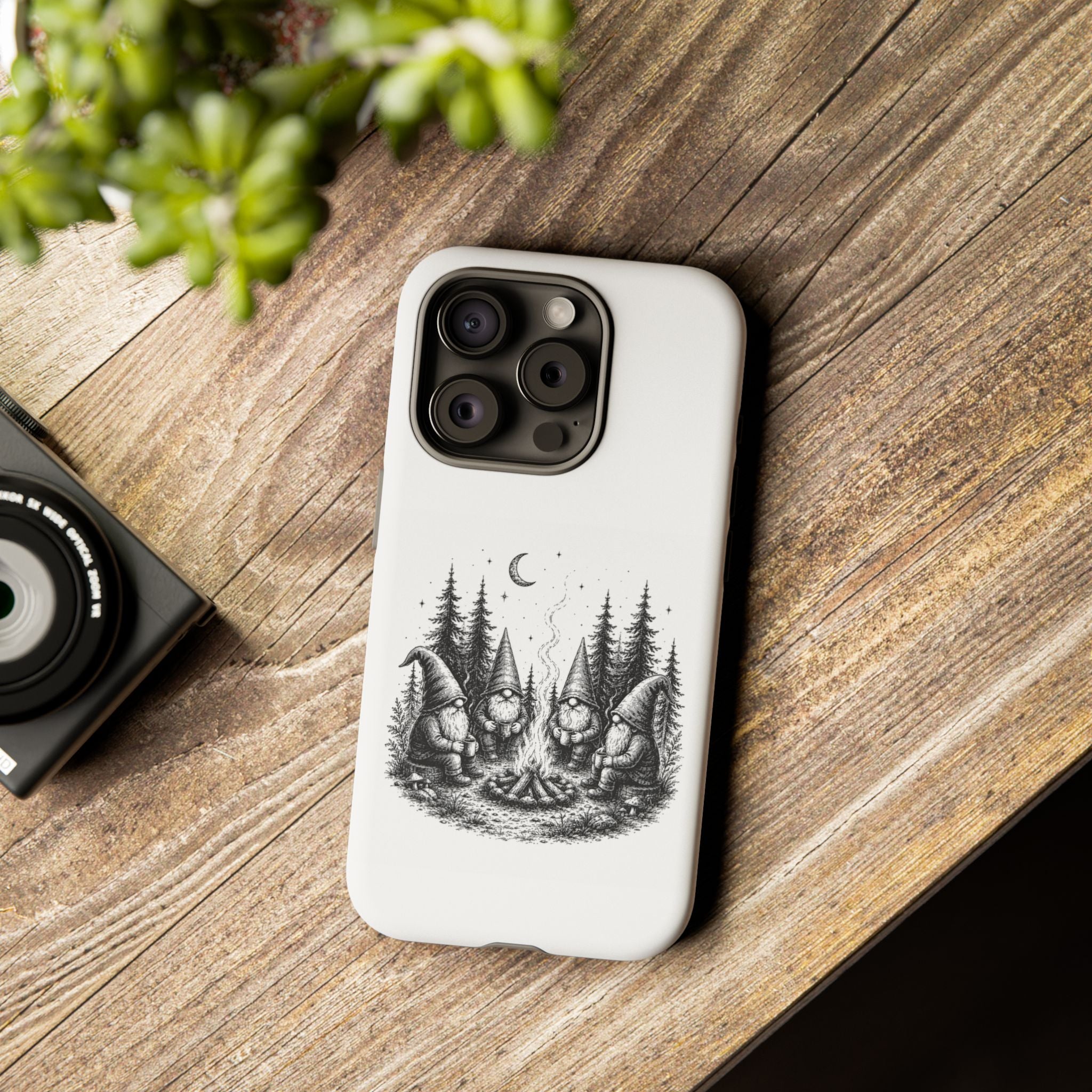 Gnome Campfire Protective Phone Case — Night Forest Illustration
