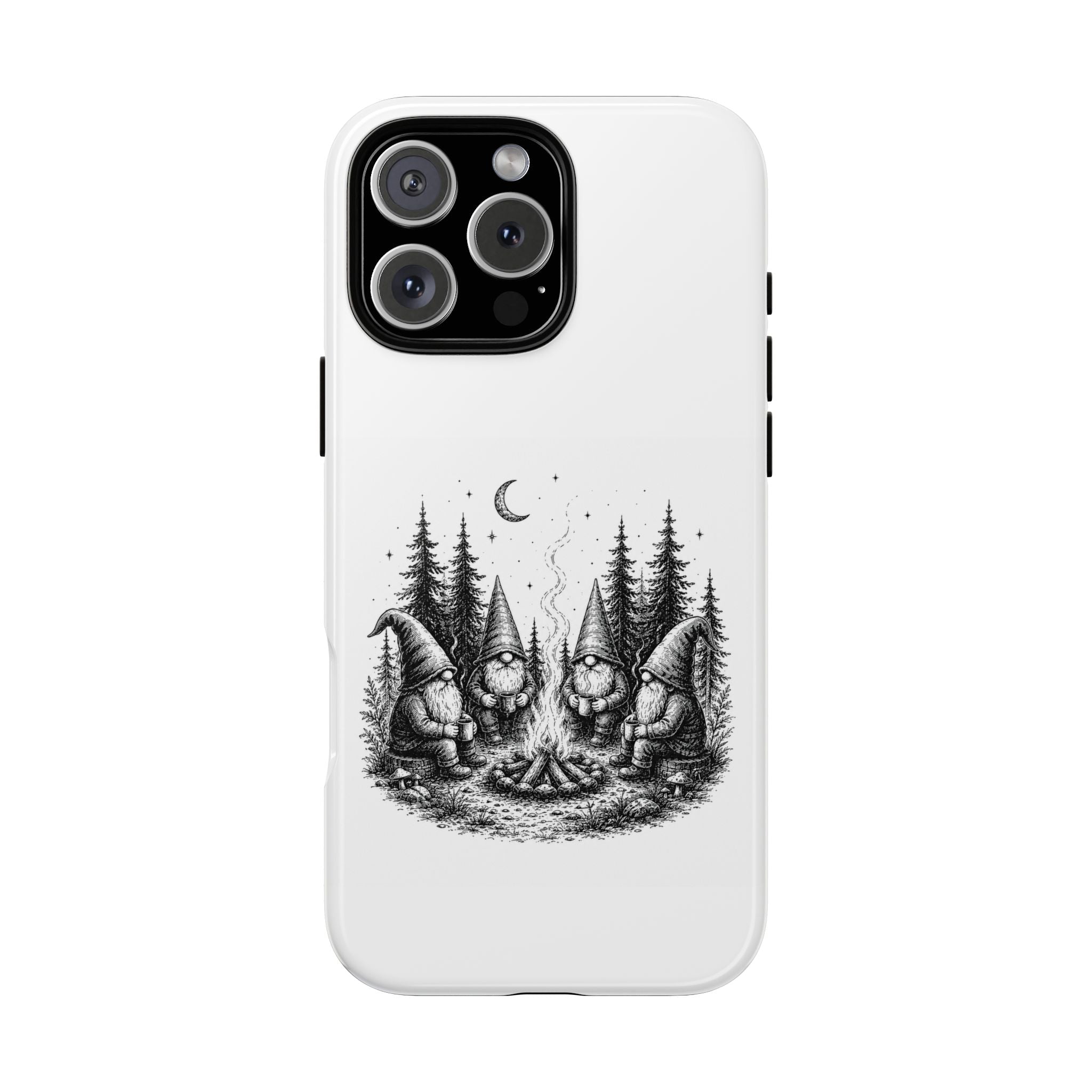 Gnome Campfire Protective Phone Case — Night Forest Illustration
