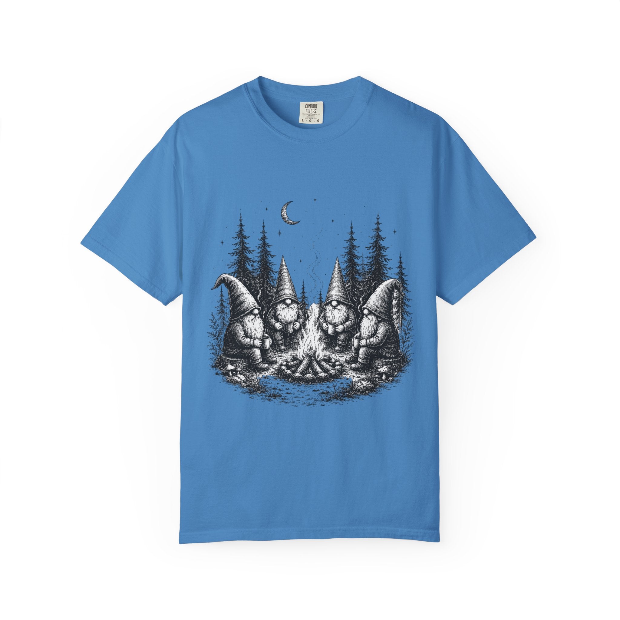 Gnome Campfire T-Shirt — Woodland Gnomes Sitting Around Bonfire Night Tee